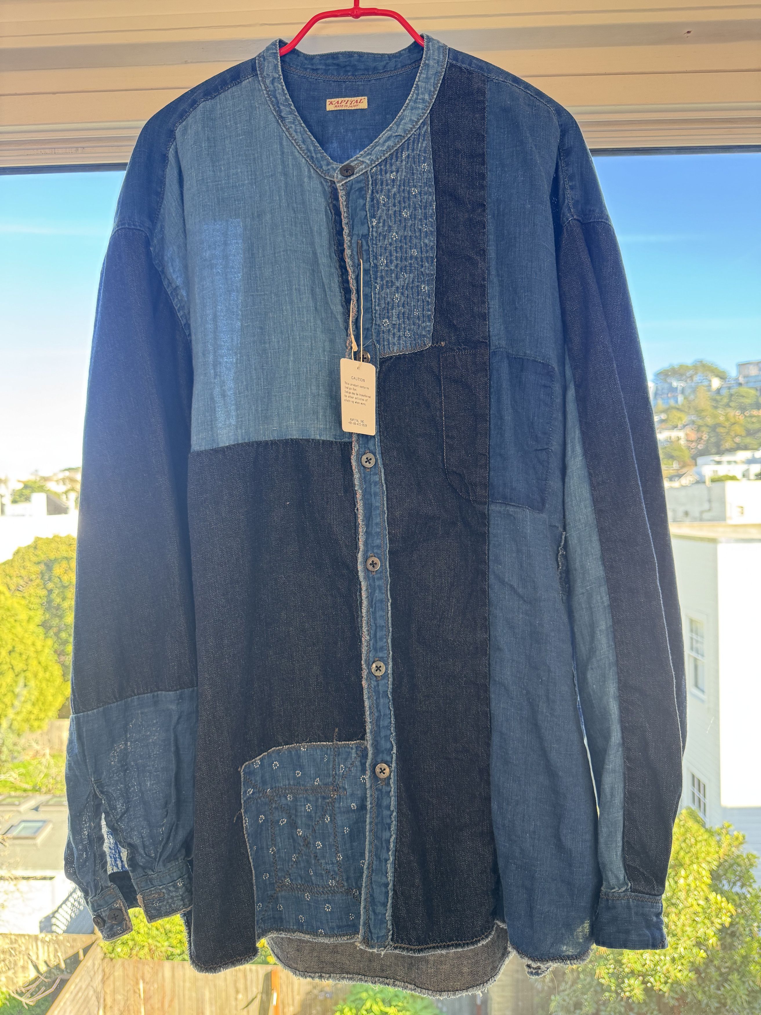 Kapital KAPITAL Patchwork Band Collar Katmandu Shirt Blue Size 2 Size US M / EU 48-50 / 2 - 1 Thumbnail