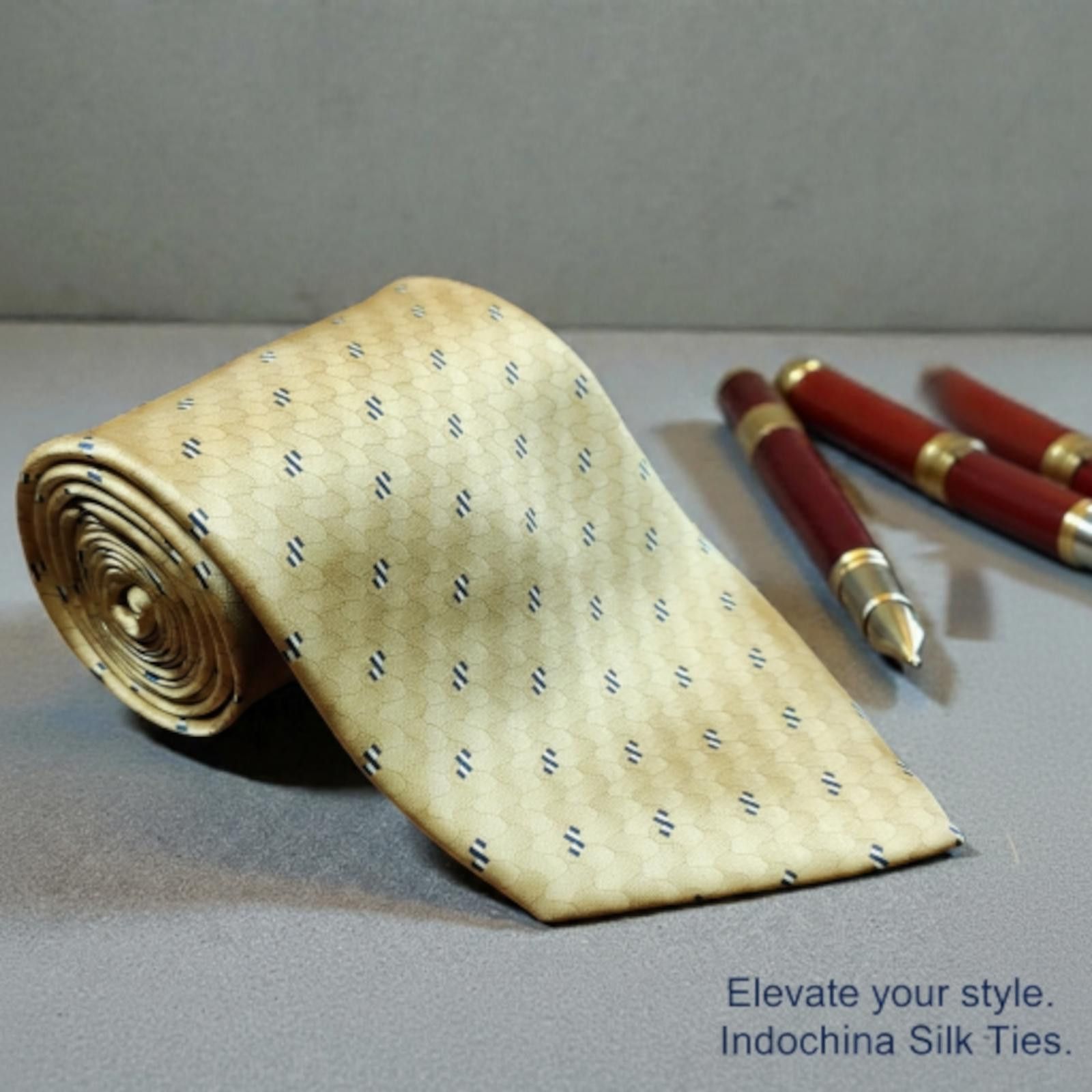 Indochino Indochina Silk Men's Tie in Beige with Pattern Size ONE SIZE - 1 Thumbnail