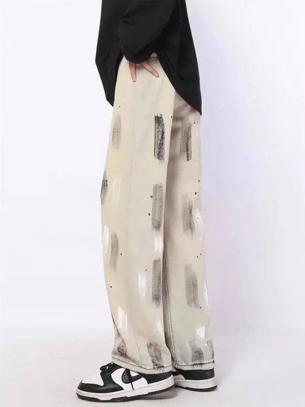 VIBE Retro Street Splattered Graffiti Straight Jeans Size US 32 / EU 48 - 4 Thumbnail