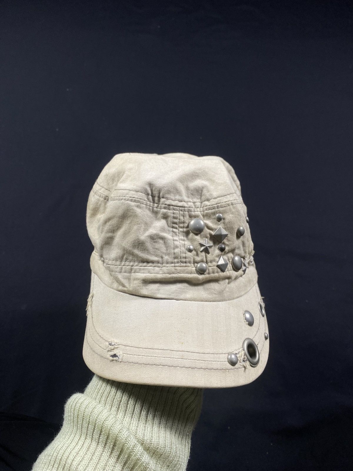 14th Addiction × KMRii × Le Grande Bleu (L.G.B.) Gothic Studdet Crazy Cadet Hats Distressed Size ONE SIZE - 6 Thumbnail