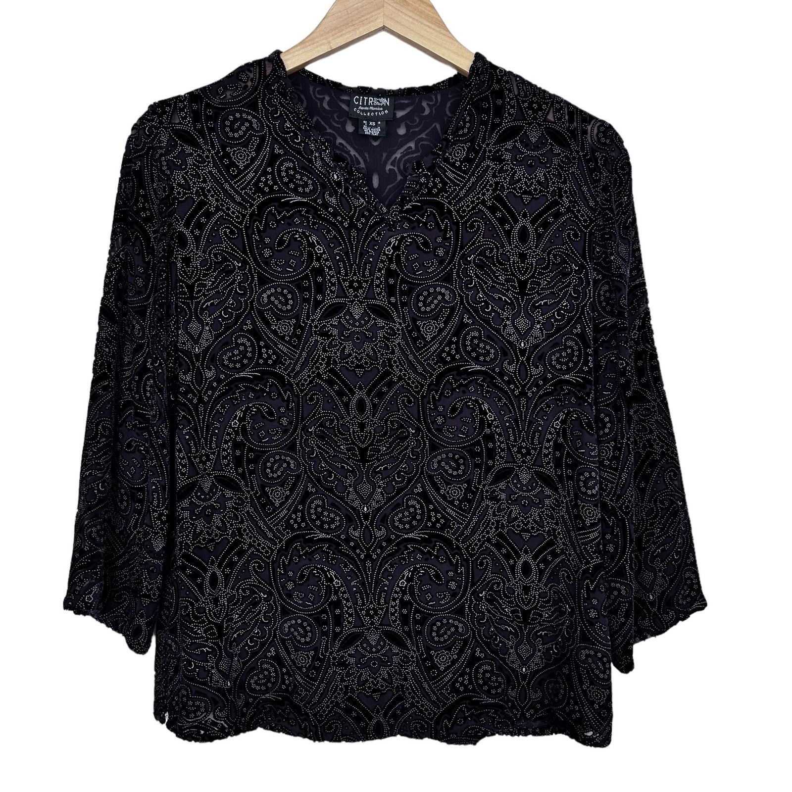 Other Citron Santa Monica Black Paisley Silk Blend Blouse Sz XS Size XS / US 0-2 / IT 36-38 - 1 Thumbnail