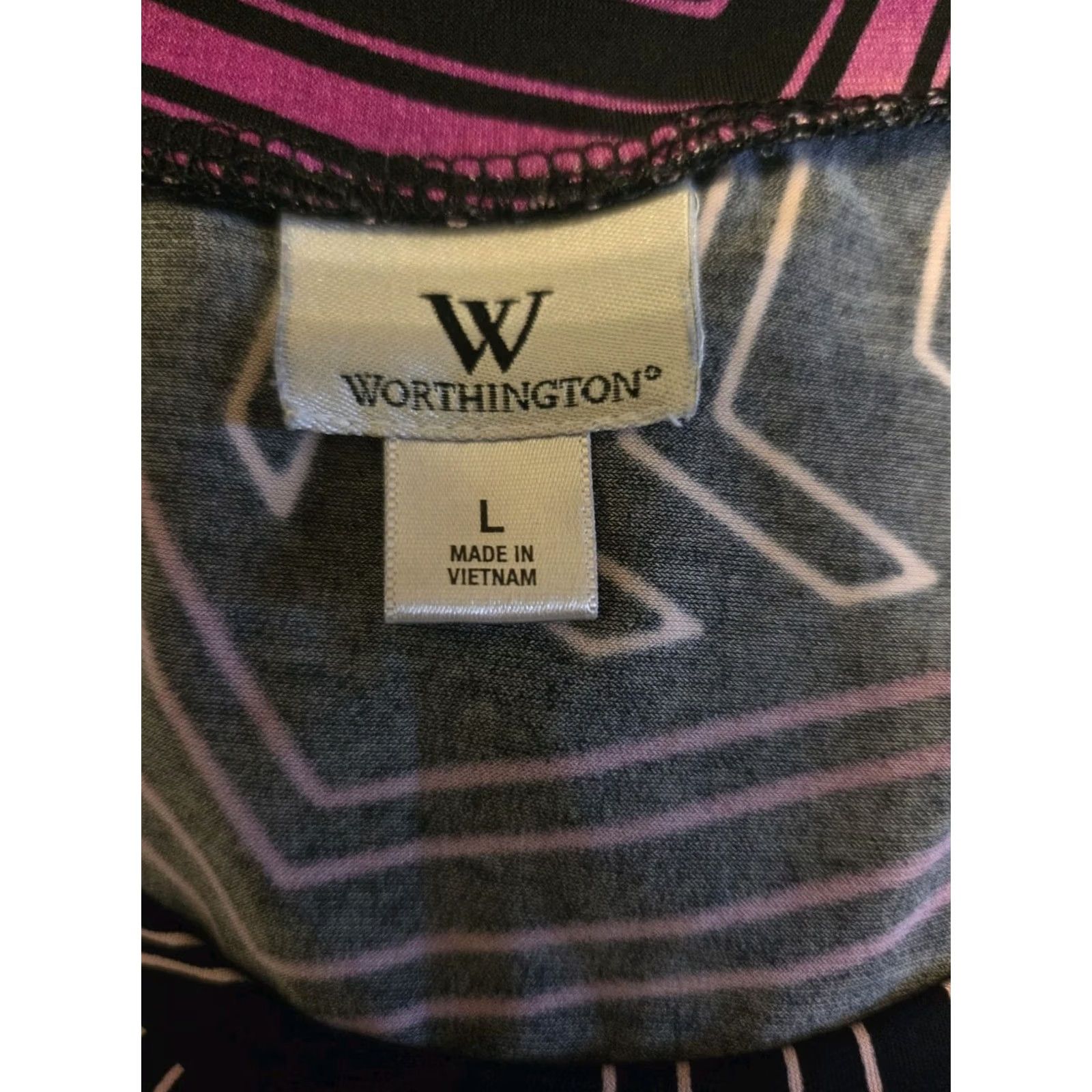 Worthington Worthington Top Womens L Purple Black Geometric Zigzag Print Cap Sleeve Size L / US 10 / IT 46 - 6 Thumbnail