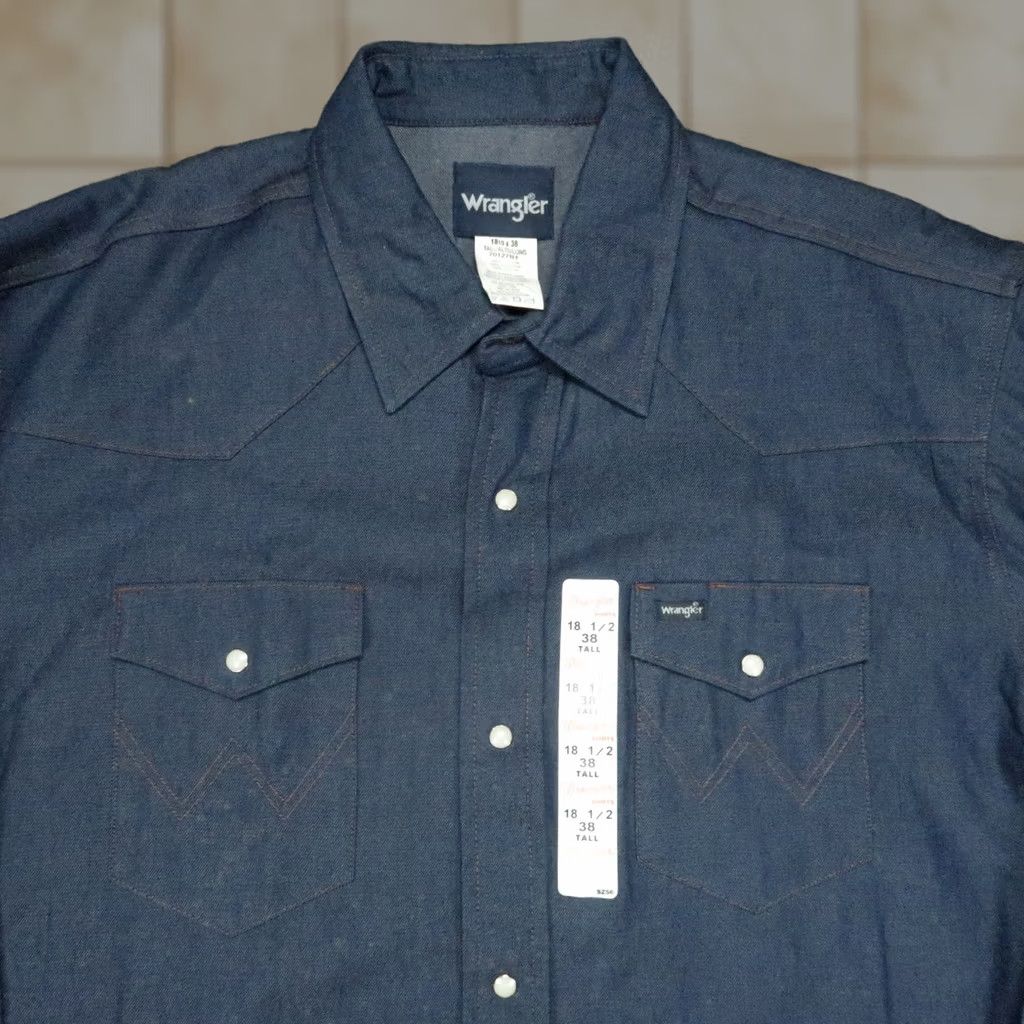 Wrangler Wrangler Blue Denim Shirt Mens 3XL Tall Long Sleeve Snap Button Up Cowboy Western Size US XXL / EU 58 / 5 - 1 Thumbnail