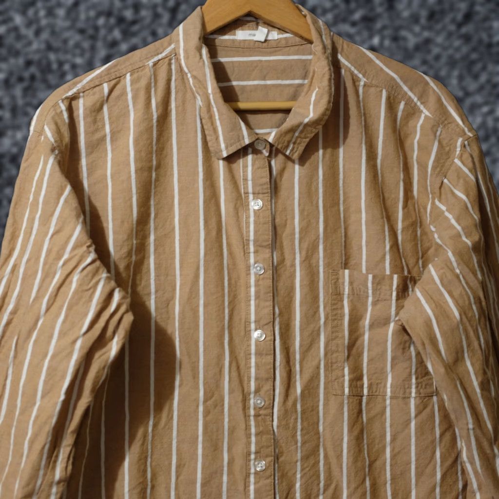 Vintage Maurices Tan/White Stripe Button Up Shirt 100% Cotton Womens XXL Blouse Casual Workwear Shirt Womens XXXL? Size XXL / US 16-18 / IT 52-54 - 1 Thumbnail
