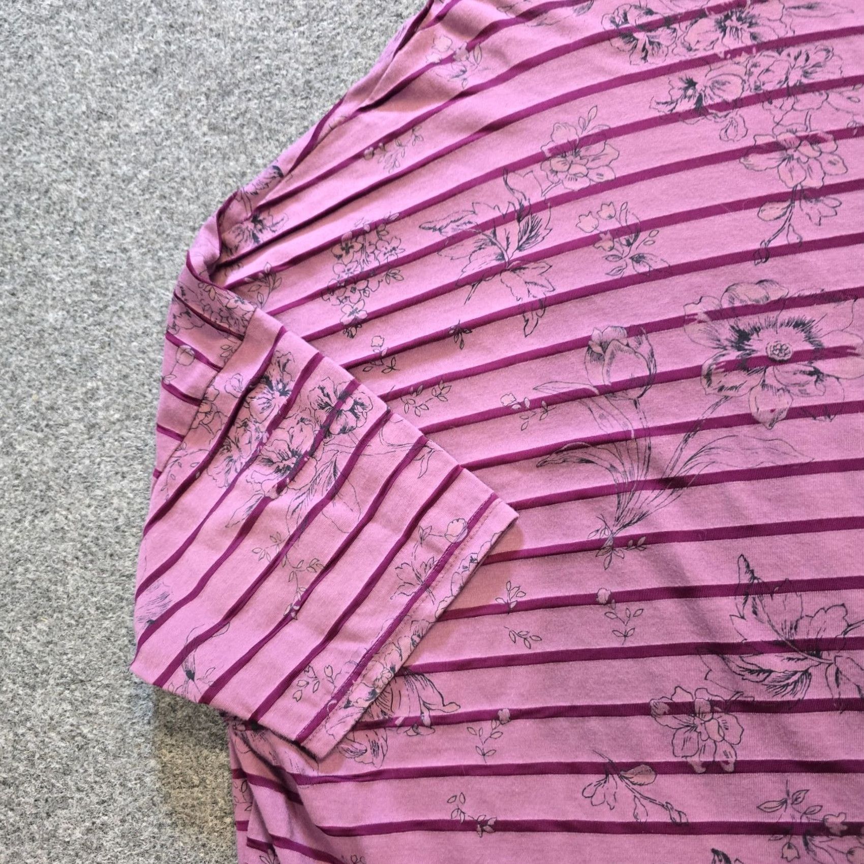 Pinko Cutloose Top Womens XL Pink Purple Striped Floral Boxy Short Sleeve Casual Shirt Size XL / US 12-14 / IT 48-50 - 4 Thumbnail