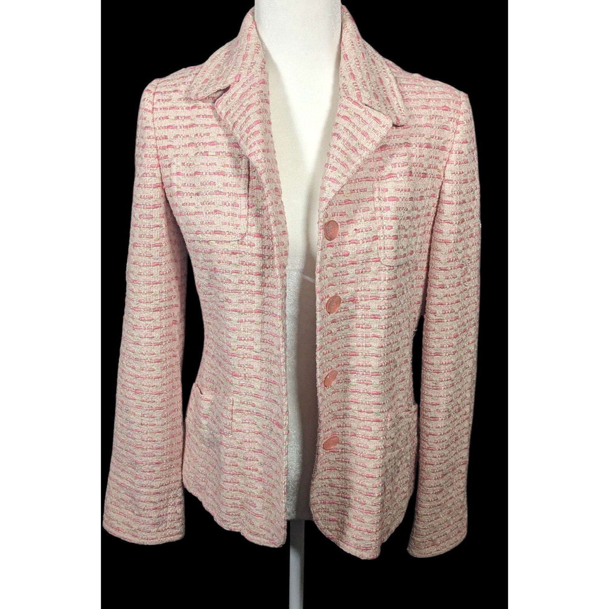 Other Vintage Textured Pink And White Woven Button Front Blazer Size M / US 6-8 / IT 42-44 - 1 Thumbnail