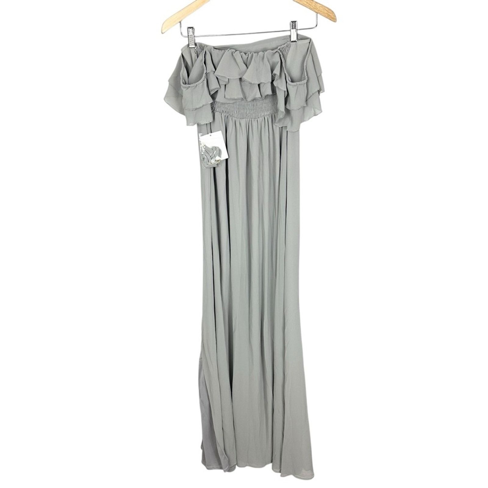 Show Me Your MuMu Show Me Your Mumu Emma Ruffle Maxi Dove Gray Sz Bridesmaid M Size M / US 6-8 / IT 42-44 - 11 Thumbnail