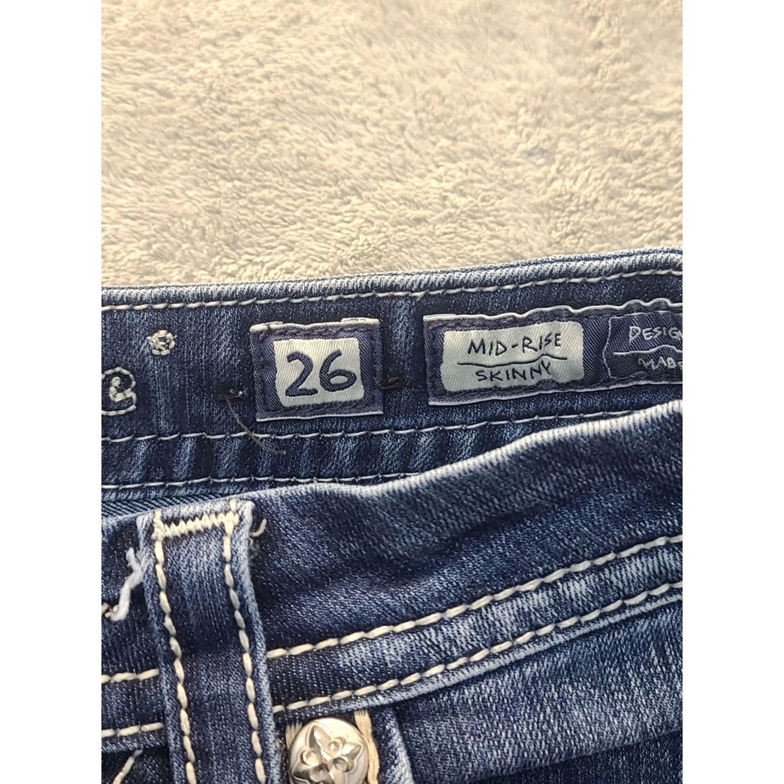 Miss Me Miss Me Jeans Womens 26x30 Mid Rise Skinny Stretch Denim Embroidered Embellished Size 26" / US 2 / IT 38 - 6 Thumbnail