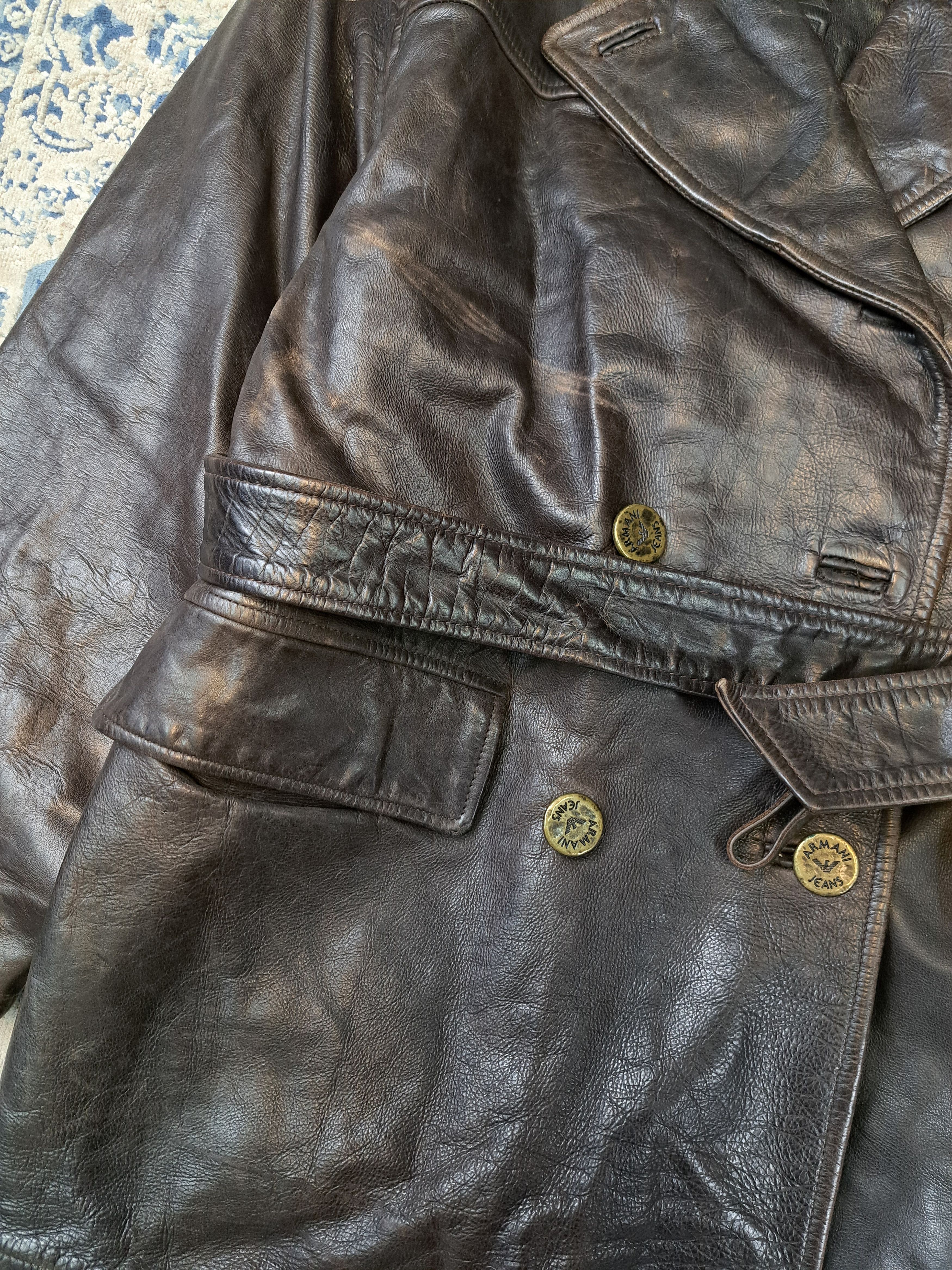 Armani Armani Double Breasted Heavyweight Leather Coat Archive Size US L / EU 52-54 / 3 - 4 Thumbnail