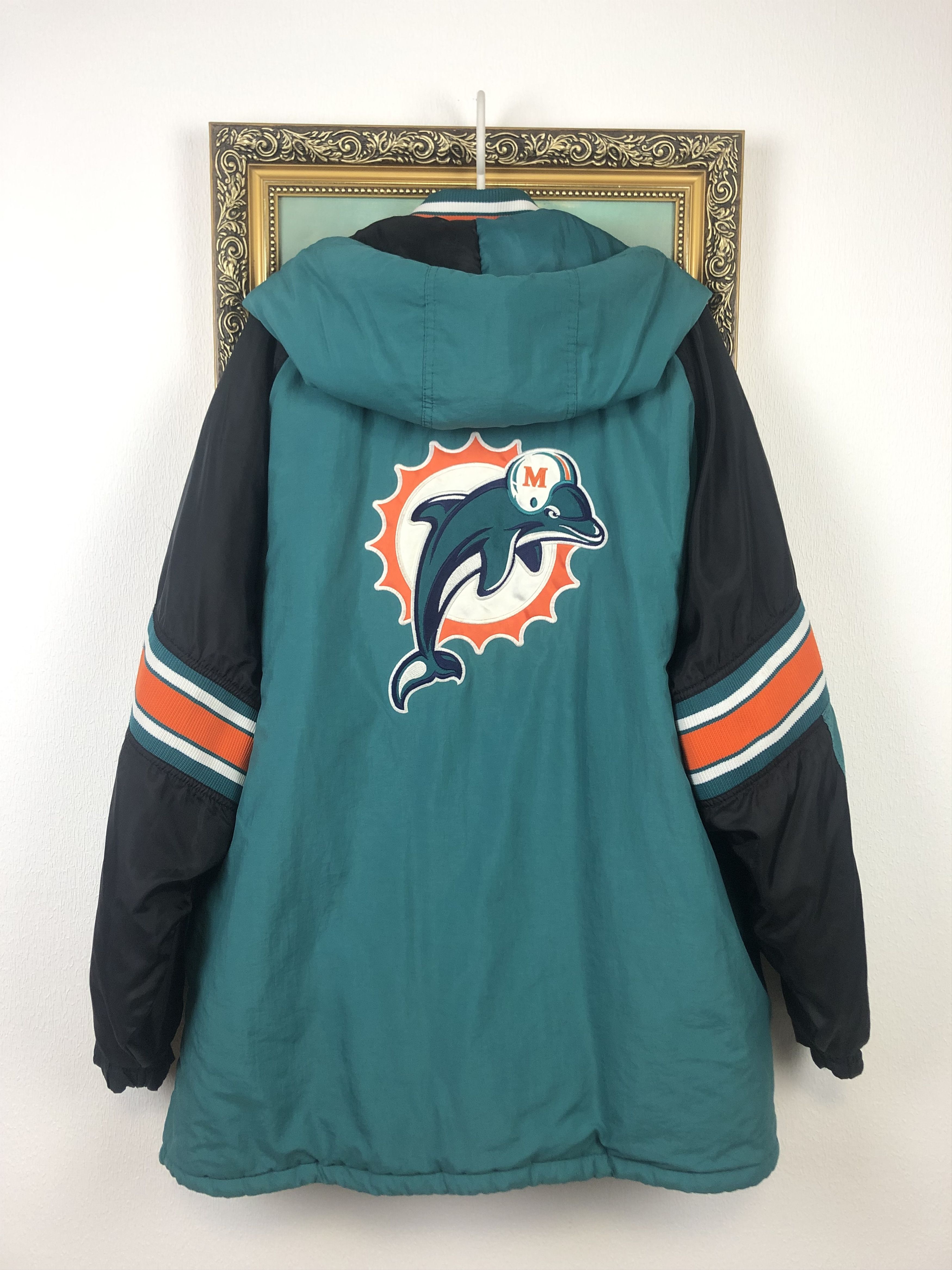 Starter × Vintage Vintage 90s Starter Miami Dolphins Hooded Jacket Bomber Rare Size US XXL / EU 58 / 5 - 1 Thumbnail