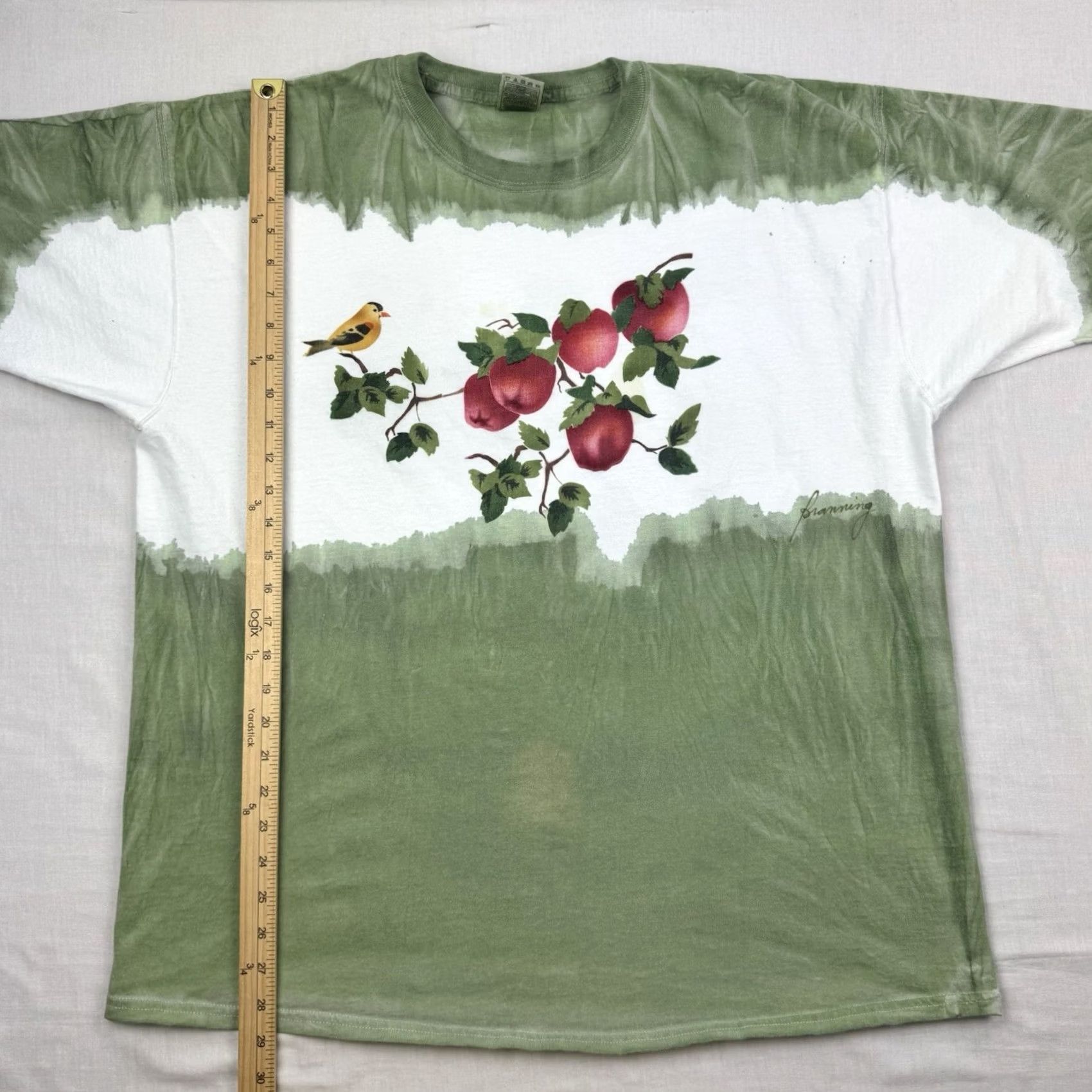 Fruit Of The Loom VINTAGE Fruit of the Loom T-Shirt 2XL Green Nature 90s Outdoor Apples Birds Animals Mens Size US XXL / EU 58 / 5 - 7 Thumbnail