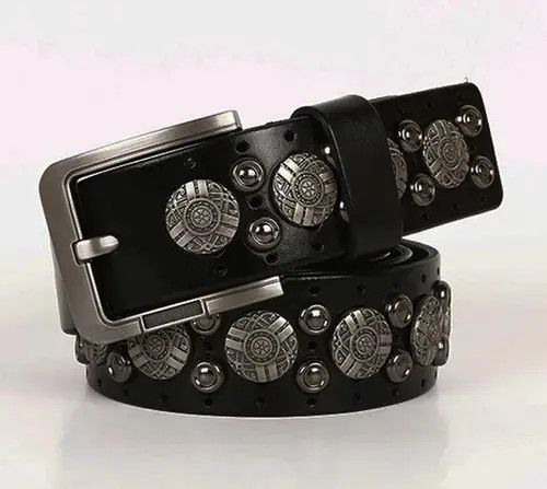 Japanese Brand Metal Rivet Cowboy Belt Genuine Leather Cowskin Size ONE SIZE - 2 Thumbnail