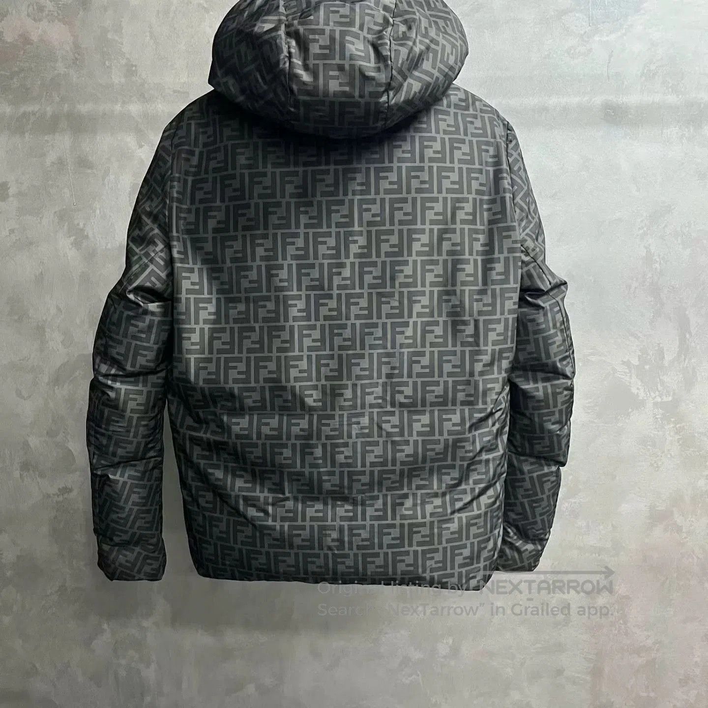 fendi black logo puff jacket with hood.