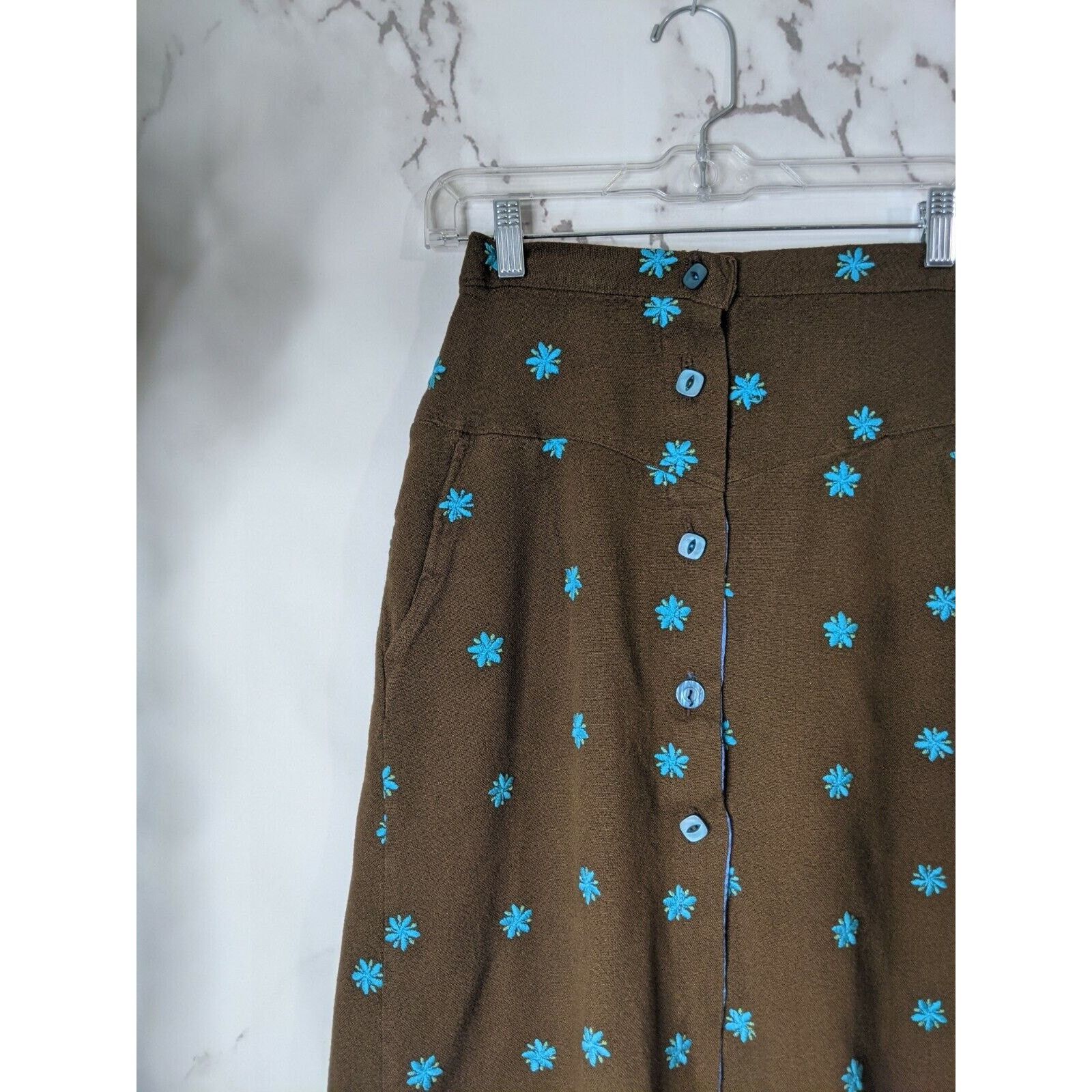 Vintage Vintage Skirt Women XS 26 2 Brown Midi Embroidered Prairie Size 26" / US 2 / IT 38 - 2 Thumbnail