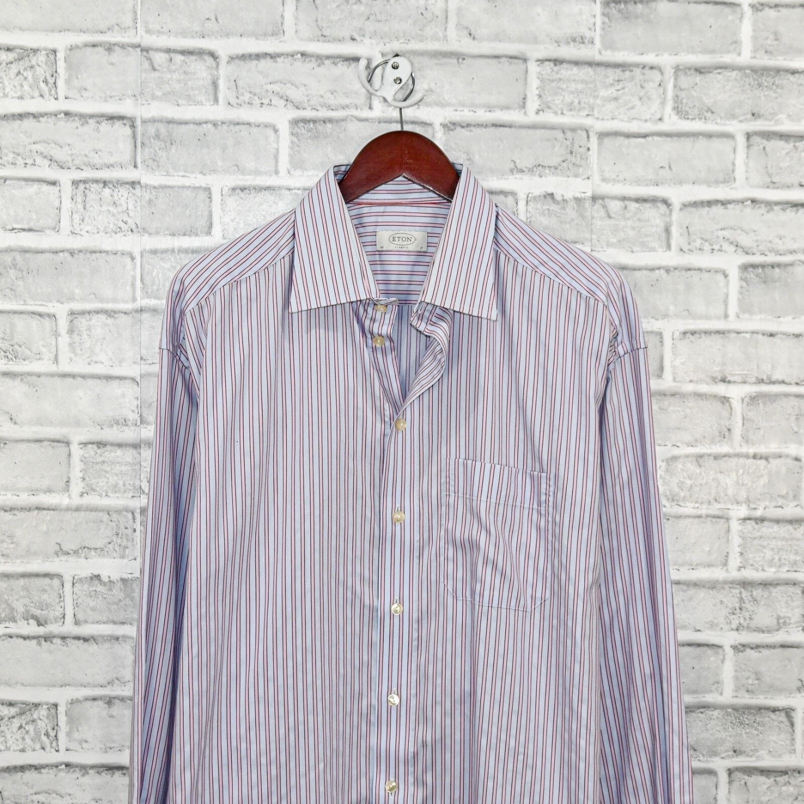 Eton ETON Classic fit Button up Shirt in blue pink striped Cotton Size US XL / EU 56 / 4 - 3 Thumbnail