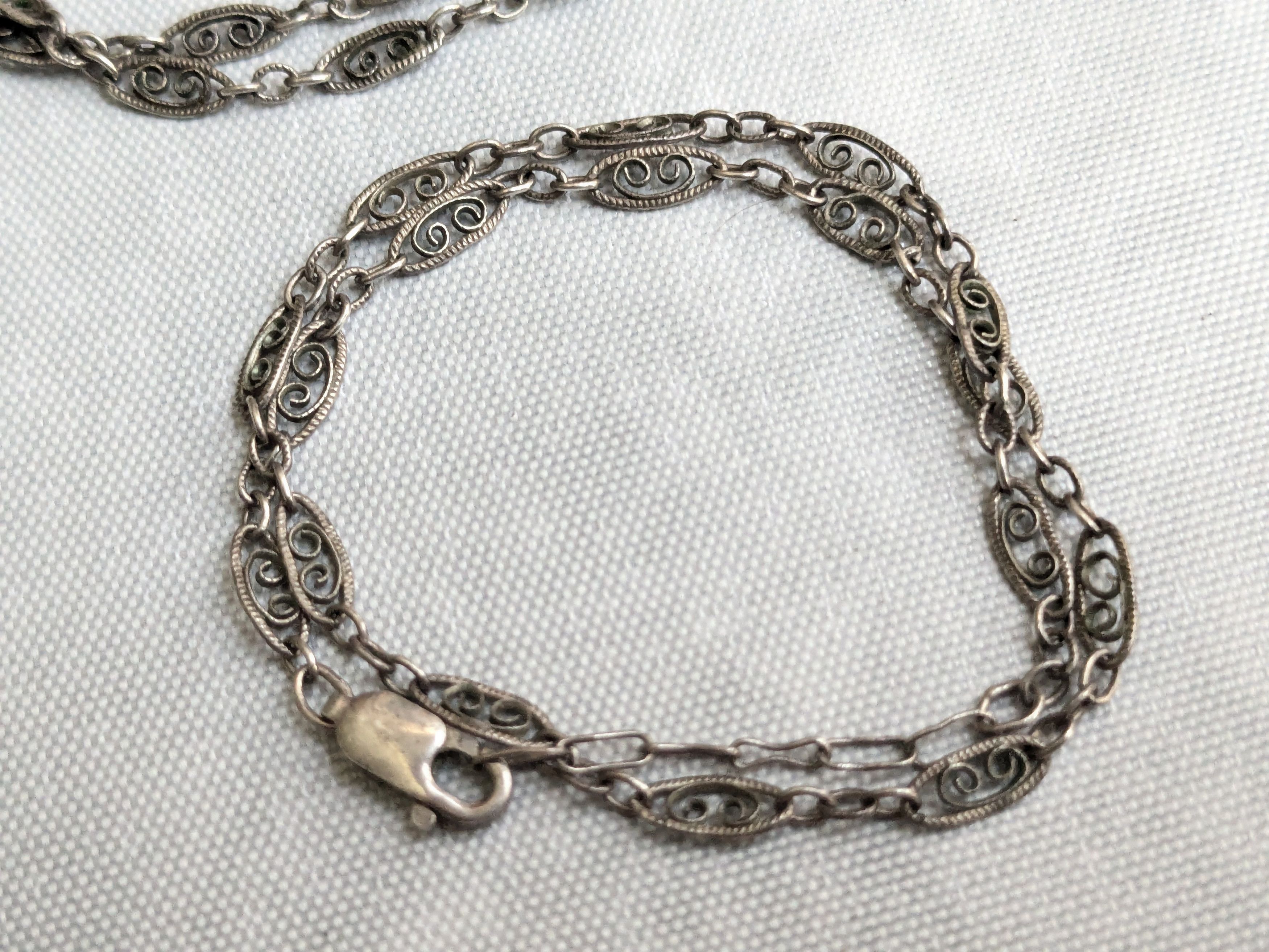 Jewelry Vintage Sterling Silver Necklace Anklet 20" Filigree Swirl Size ONE SIZE - 4 Thumbnail
