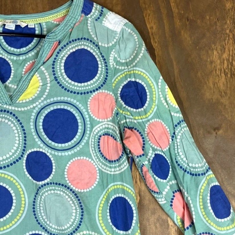 Boden Boden Womens Blouse Mint Green Multicolor Circles 3/4 Sleeve 100% Cotton 8 Regular V-Neck Womens Blouse Office Workwear Casual Formal Size M / US 6-8 / IT 42-44 - 5 Thumbnail