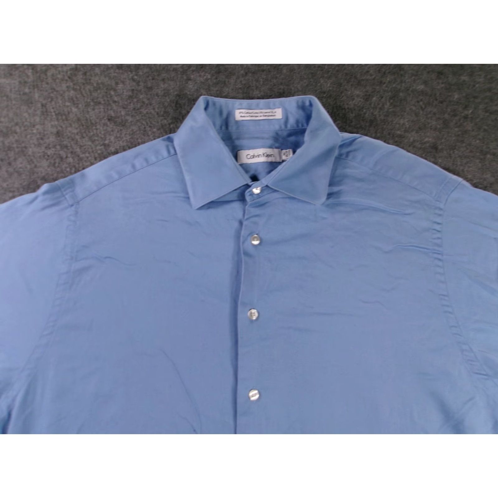 Calvin Klein Calvin Klein Dress Shirt Men 16 Regular Long Sleeve Blue Solid Cutaway Classic Business Size 42R - 2 Thumbnail