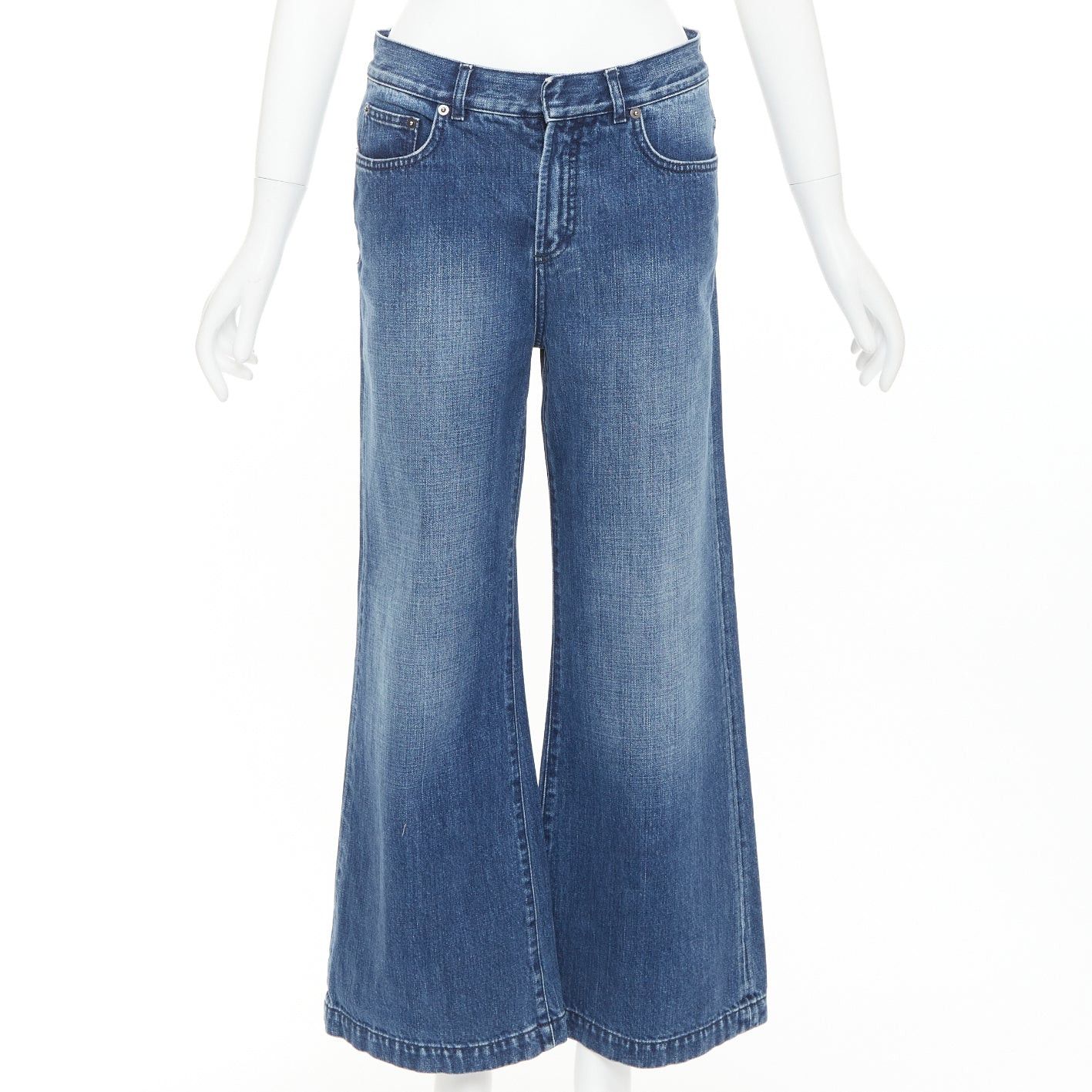 Dior CHRISTIAN DIOR blue cotton darted pockets wide leg denim cropped jeans FR36 S Size 27" / US 4 / IT 40 - 1 Thumbnail