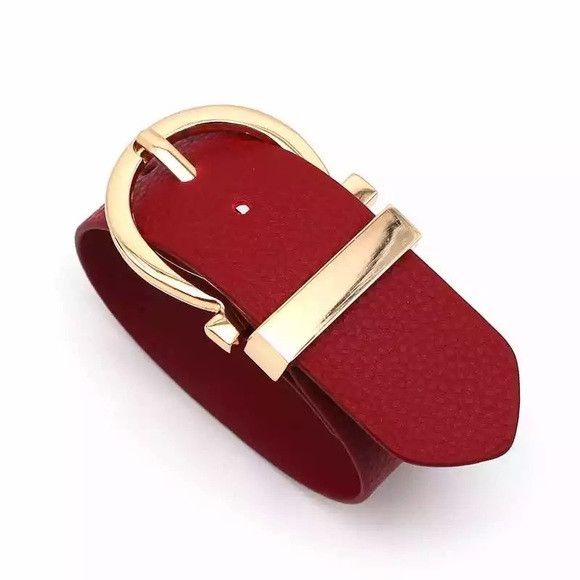 Other Punk Style Adjustable Wide PU Leather Bracelet (Red) Size ONE SIZE - 1 Thumbnail