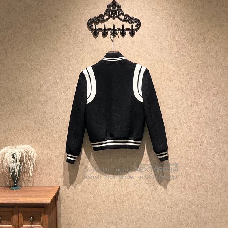 Saint Laurent Paris Saint Laurent Paris Black and White Patchwork Wool Basebal Size XXS / US 00 / IT 34 - 2 Thumbnail