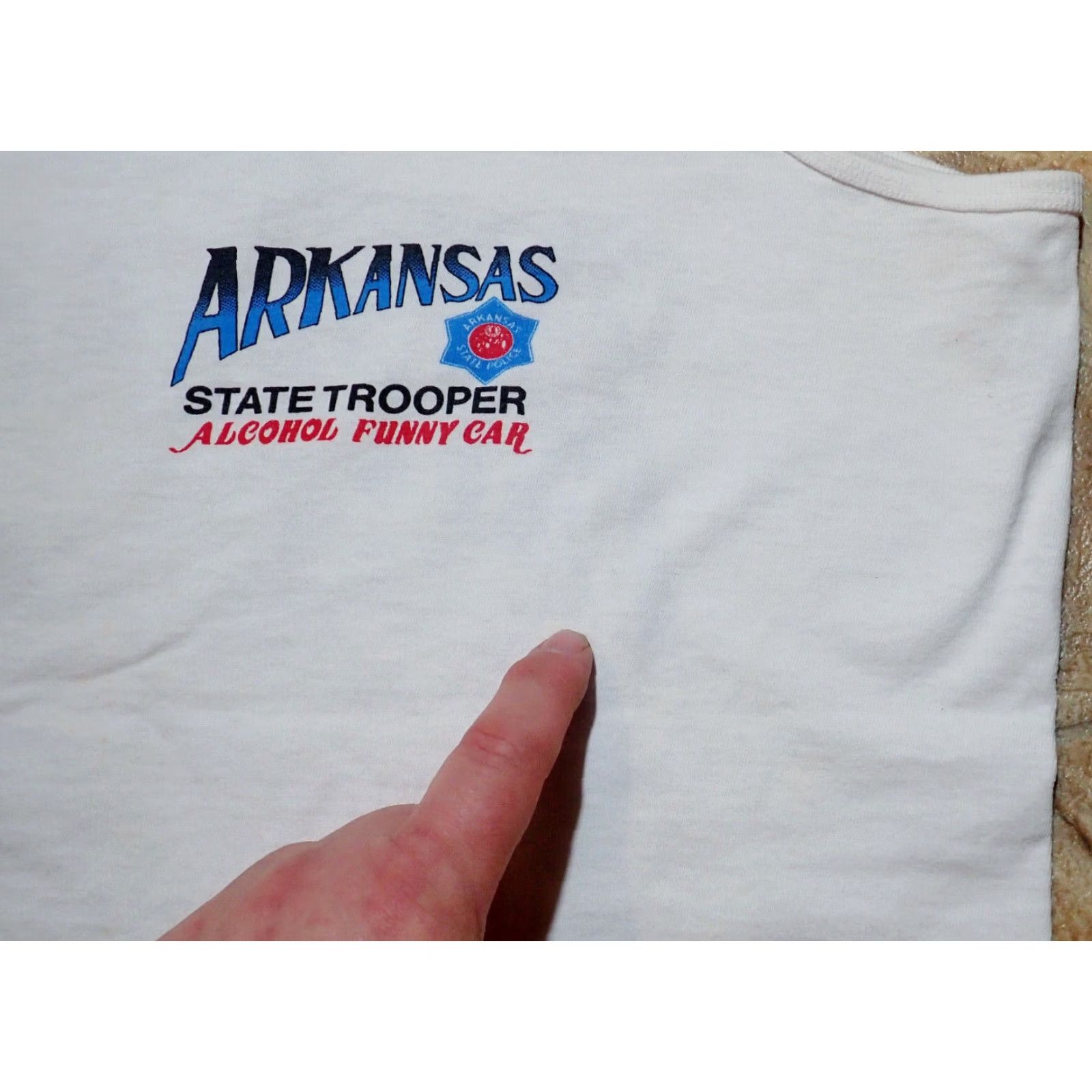 Anvil VINTAGE Arkansas State Police Womens Sleeveless T-Shirt Adult Large White Funny Car Drag Racing 80s 90s USA Size L / US 10 / IT 46 - 7 Thumbnail