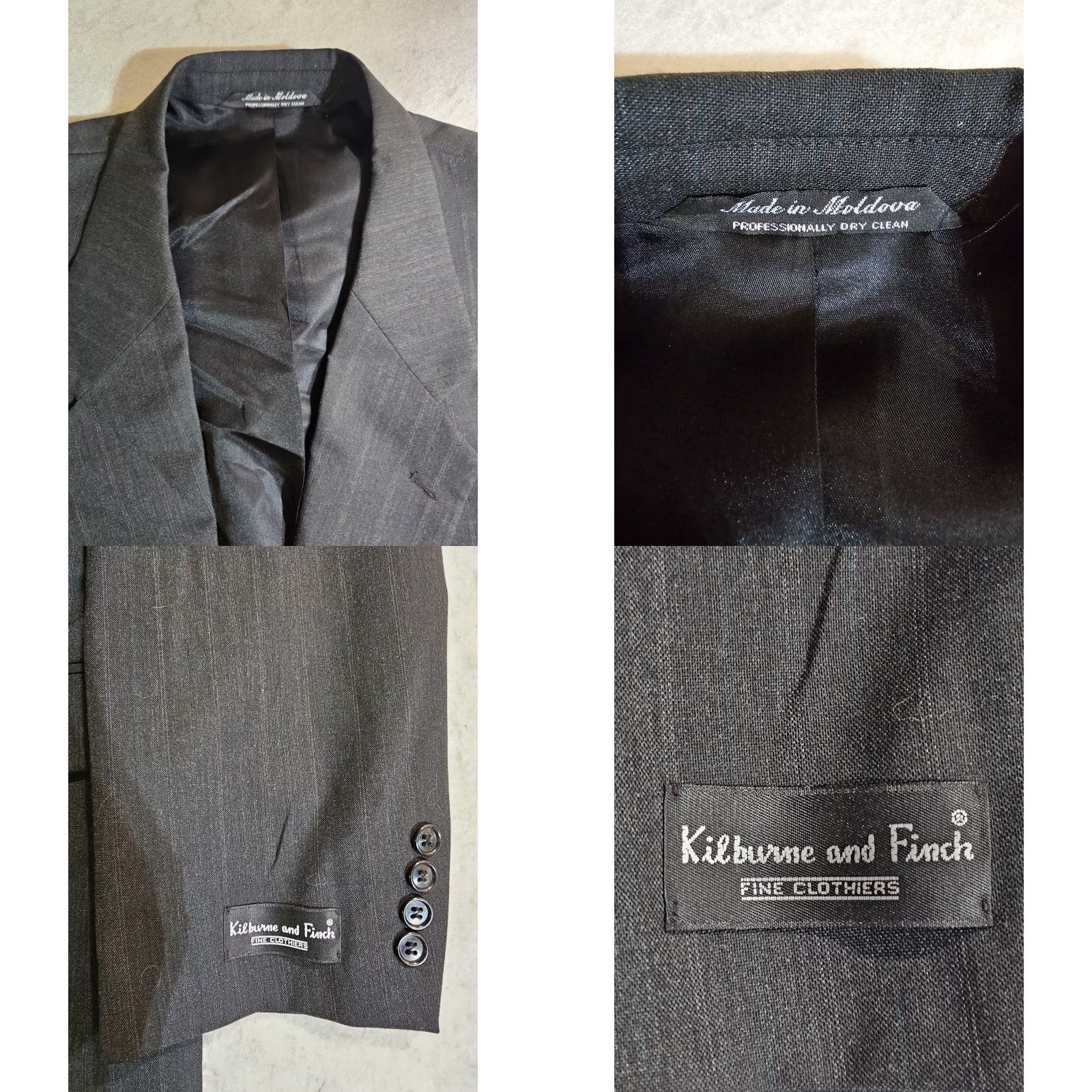 Vintage VINTAGE Kilburne & Finch Classic 2 Piece Wool Blend Suit Pin Striped Mens 48L 43W Black NWTs Size 48R - 9 Thumbnail