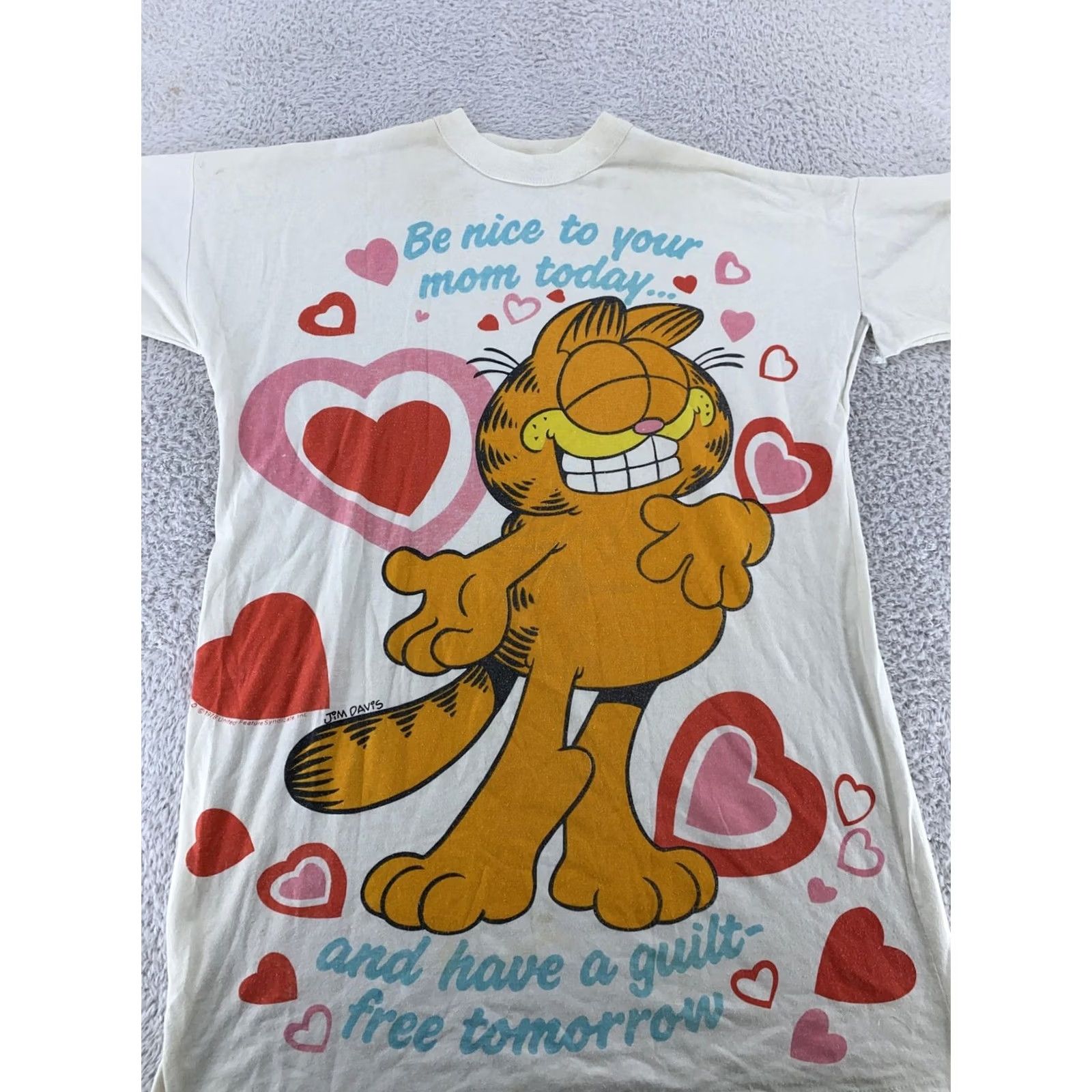 Vintage VINTAGE Flirts TRASHED Garfield Be Nice to Your Mom Shirt L/XL White Mens Cartoon Funny 80s Cat Graphic Print Short Sleeve Crew Neck Size US L / EU 52-54 / 3 - 2 Thumbnail