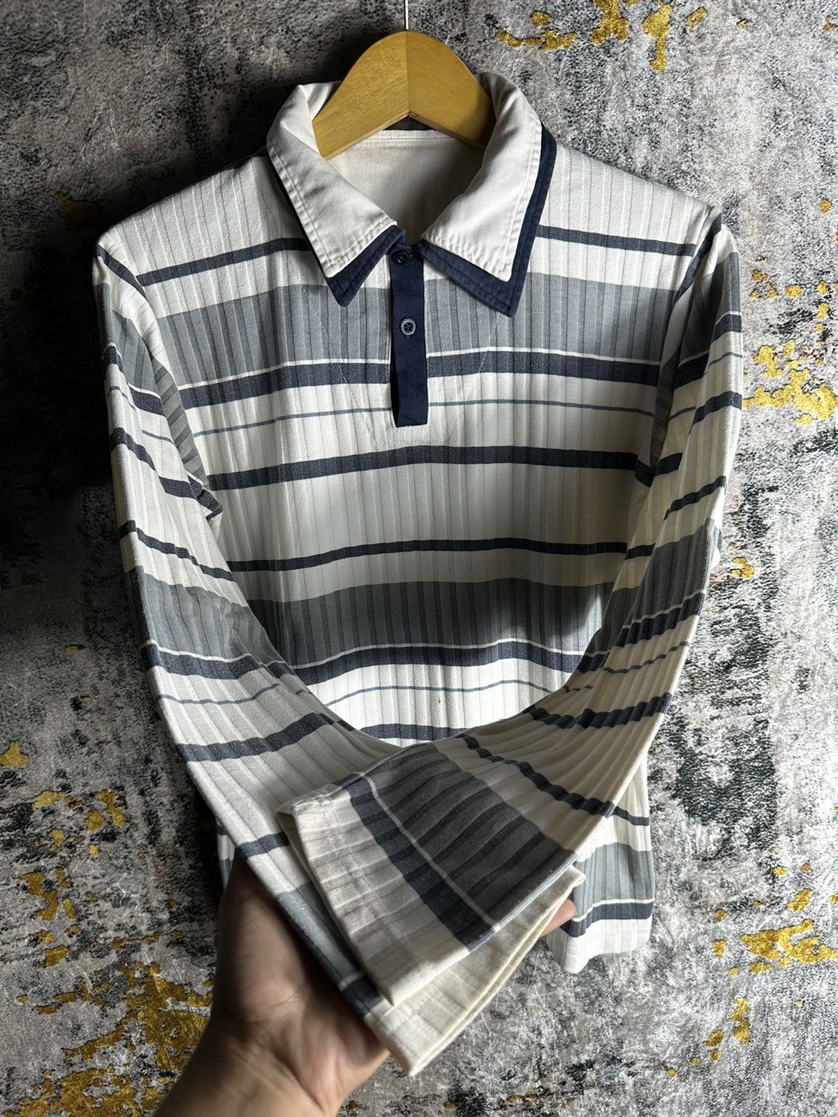 Yohji Yamamoto STOG WAVY STRIPED UNDEFINED DOUBLE LAYER SHIRT WESTERN Size US M / EU 48-50 / 2 - 3 Thumbnail