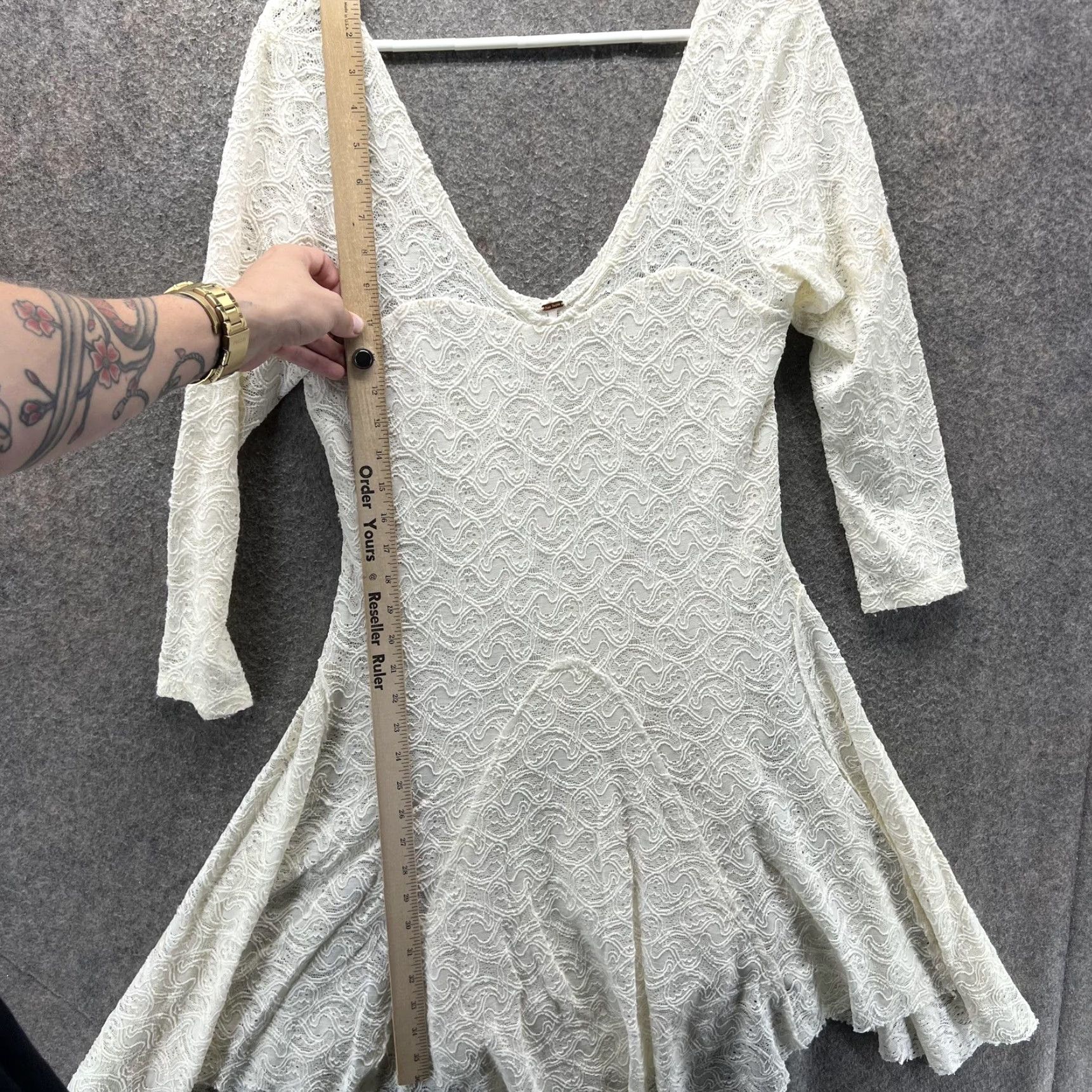 Free People Free People Dress Womens L White Lace Fit & Flare 3/4 Sleeve V-Neck Skater Party/Cocktail Wedding Dresses Womens Size L / US 10 / IT 46 - 7 Thumbnail