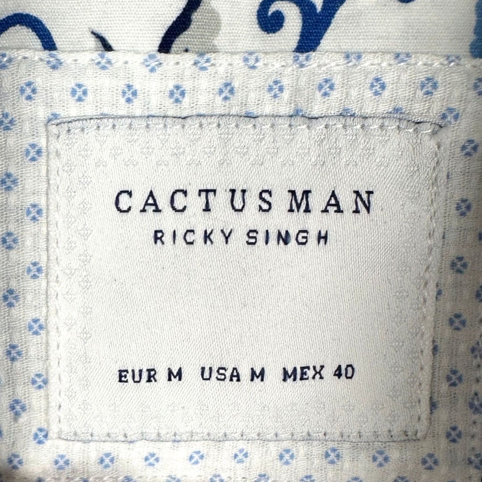 Vintage Cactus Man Shirt Men Medium White Blue Geometric Dobby Button Up Long Sleeve Size US M / EU 48-50 / 2 - 4 Thumbnail