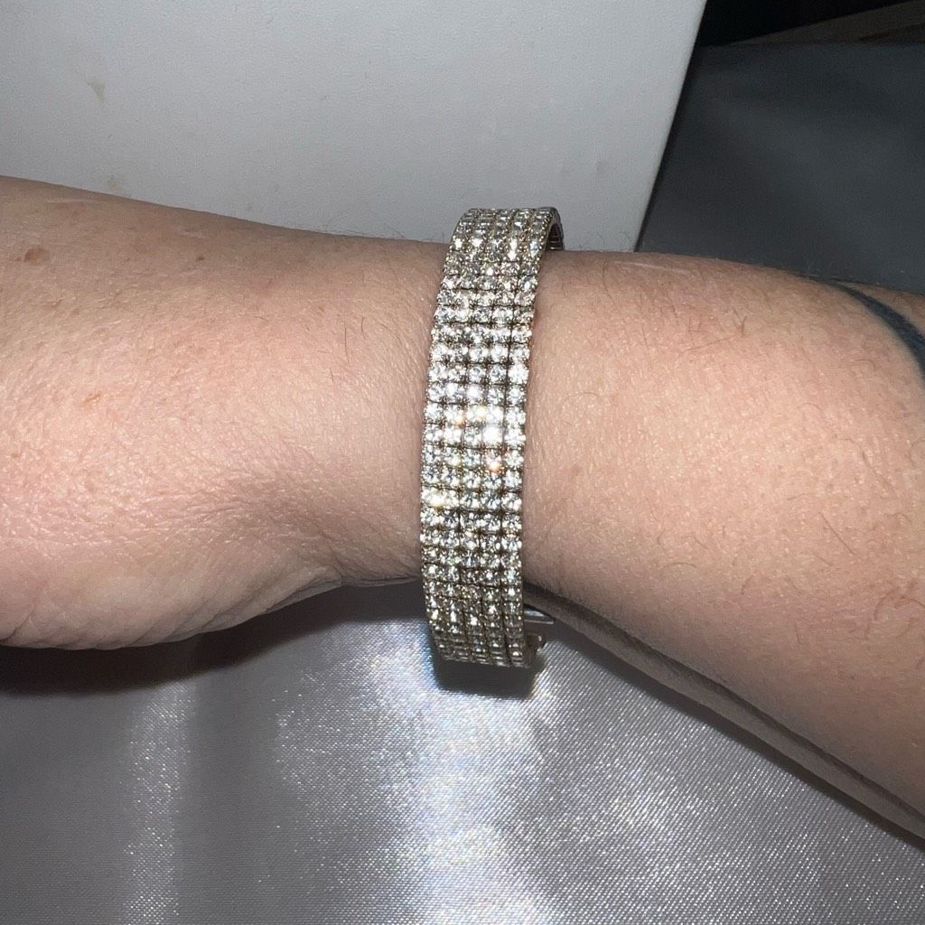 Vintage Vintage Silver and Rhinestone Thick Cuff Bracelet Size ONE SIZE - 3 Thumbnail