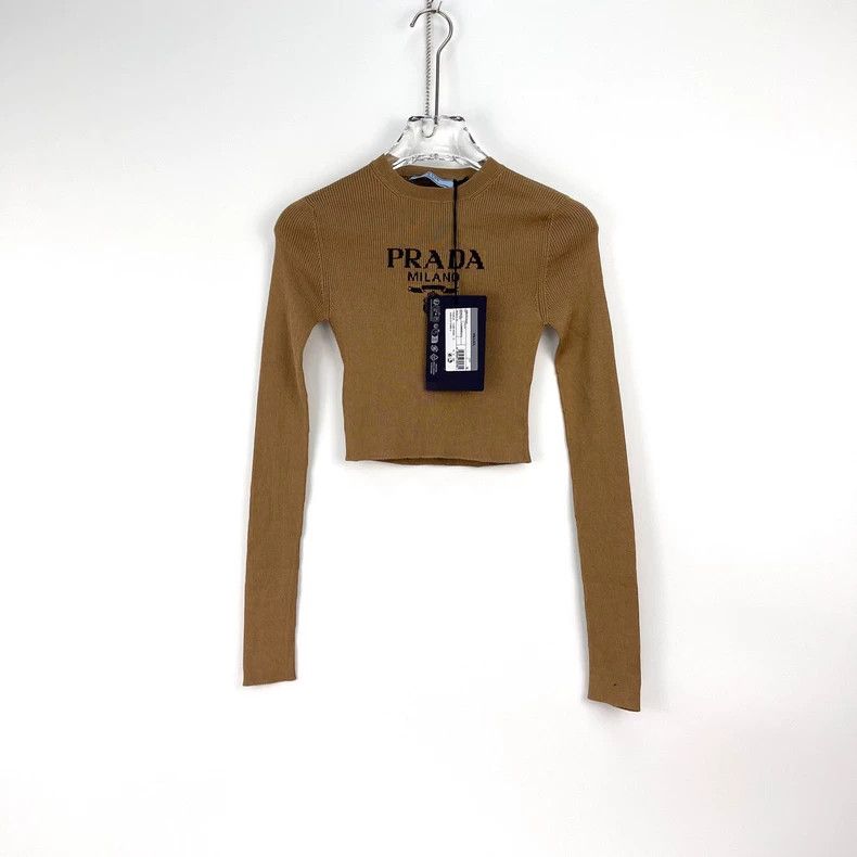 Prada Prada Size 36 Khaki letter logo elastic knitwear 2502-Next Size US XS / EU 42 / 0 - 3 Thumbnail
