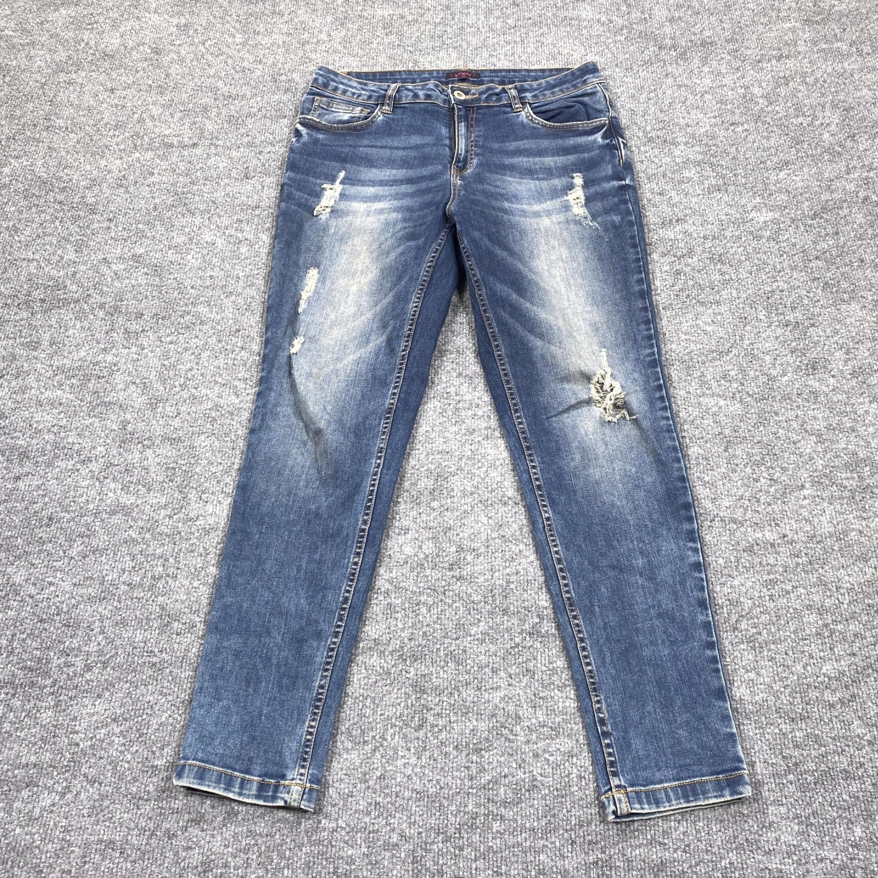 Vintage Ginger Jeans Womens 30 Blue Medium Wash Distressed Skinny Stretch Denim Jeans Size 30" / US 8 / IT 44 - 2 Thumbnail