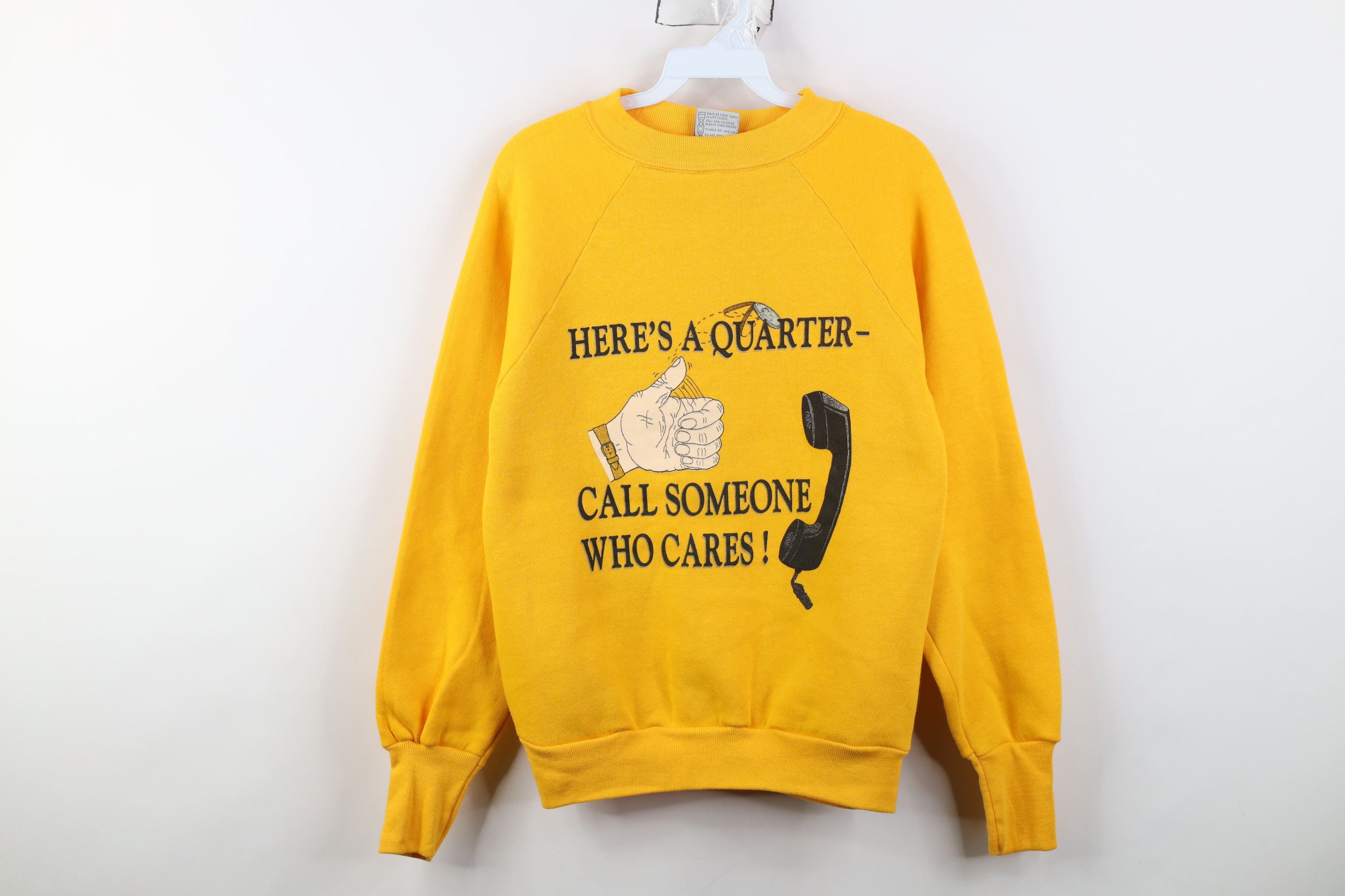 Vintage Vintage 90s Here's A Quarter Call Someone Cares Sweatshirt Size US S / EU 44-46 / 1 - 1 Thumbnail