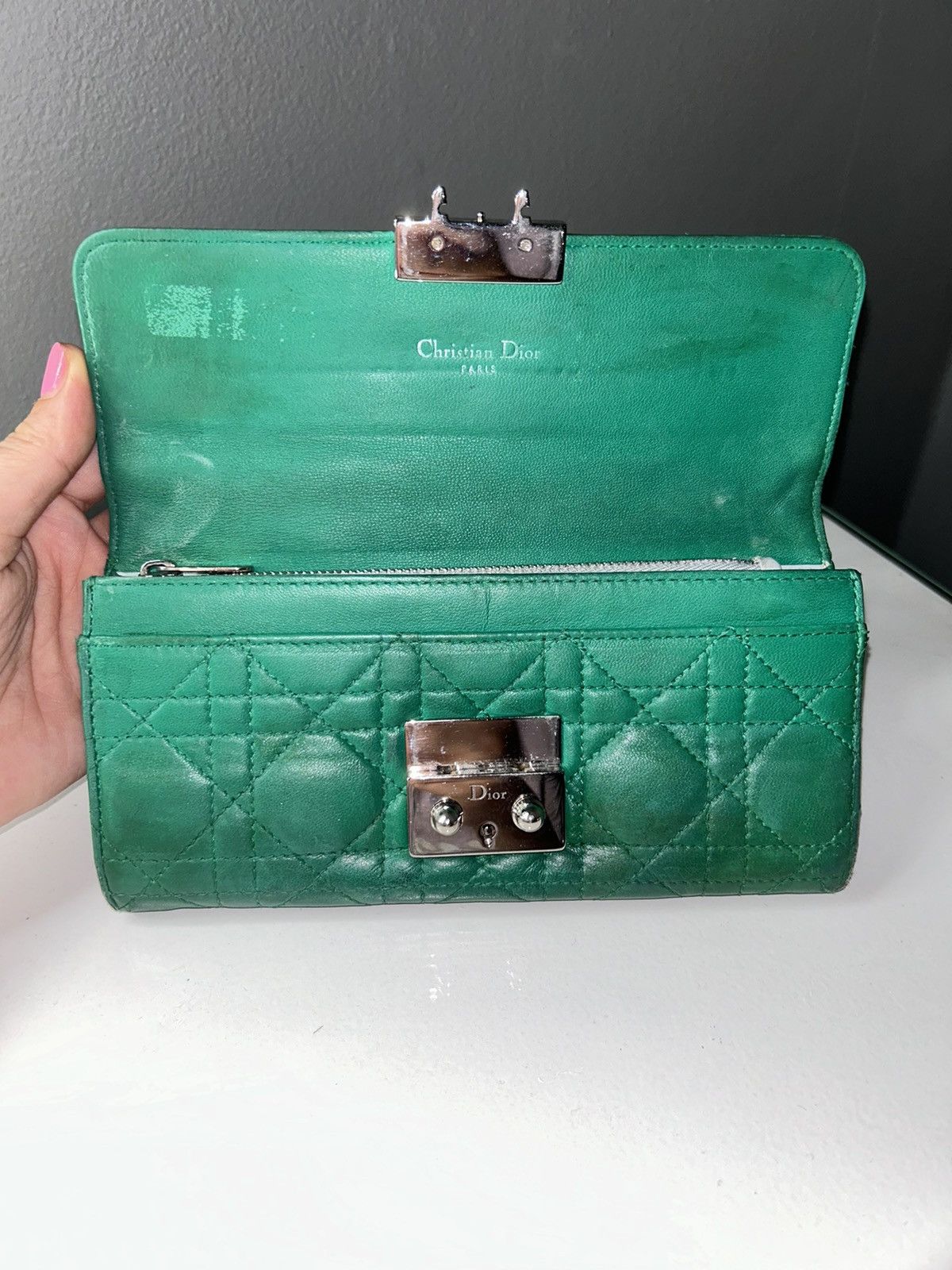 Dior Christian Dior Miss Dior Green Quilted Leather Wallet Size ONE SIZE - 4 Thumbnail