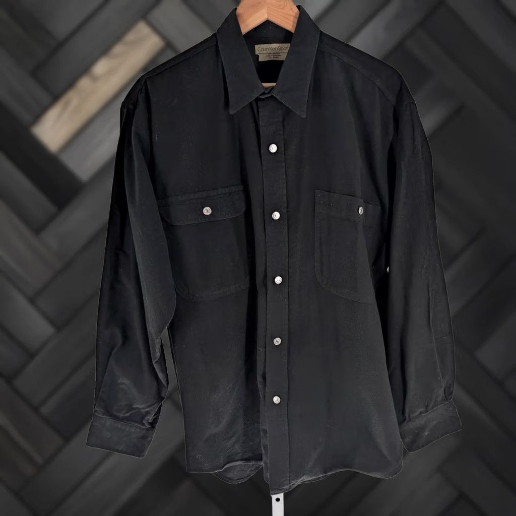 Calvin Klein VINTAGE Calvin Klein Sport Shirt Mens L Black Flannel Engineer Pocket 1990s 100% Cotton Overshirt Size US L / EU 52-54 / 3 - 1 Thumbnail