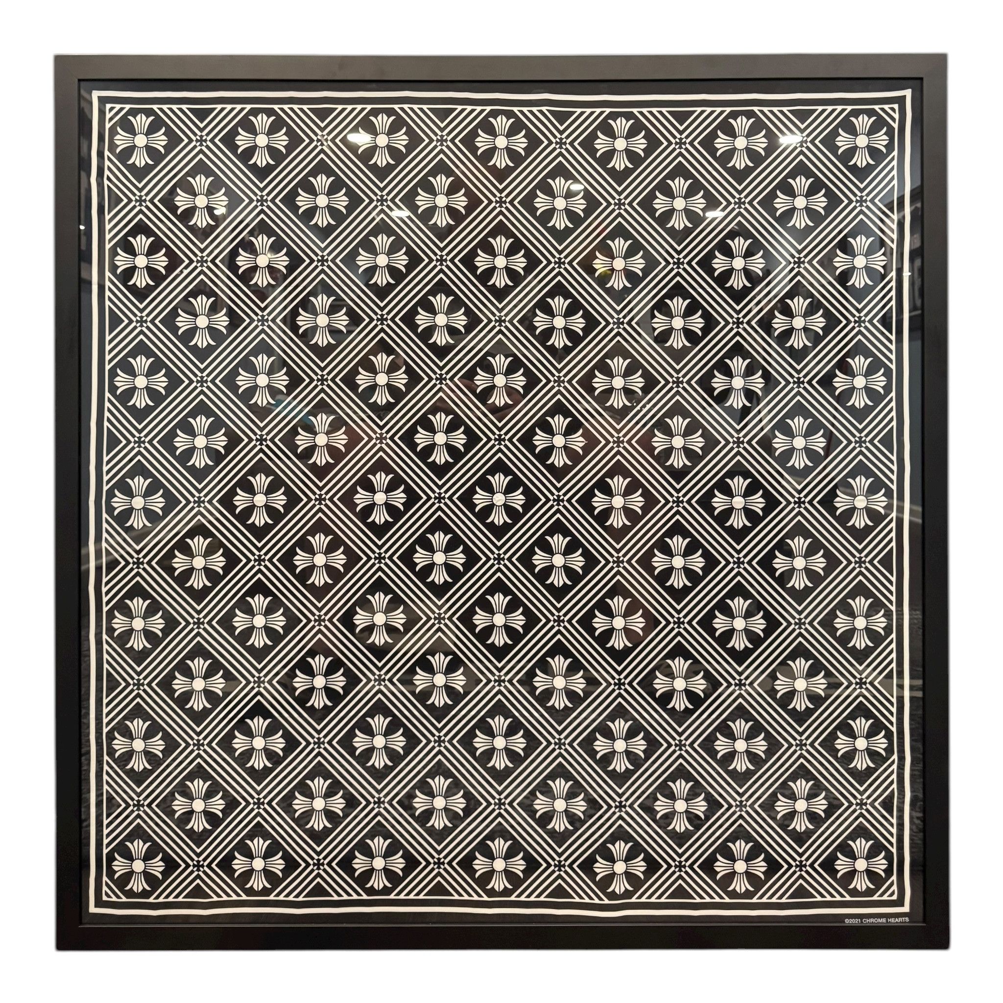 Plus Print Framed Silk Scarf Black White (2021)