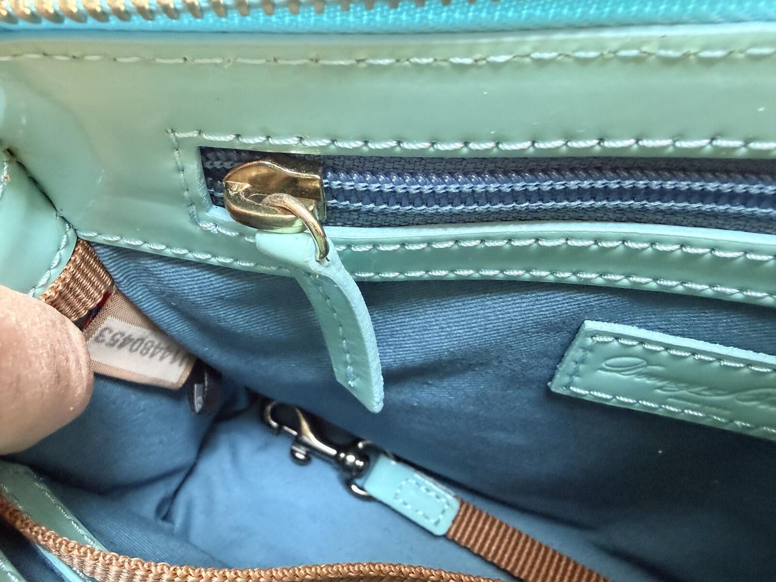 Dooney & Bourke VTG Dooney & Bourke Sea Glass Blue Patent Leather Crossbody Size ONE SIZE - 7 Thumbnail