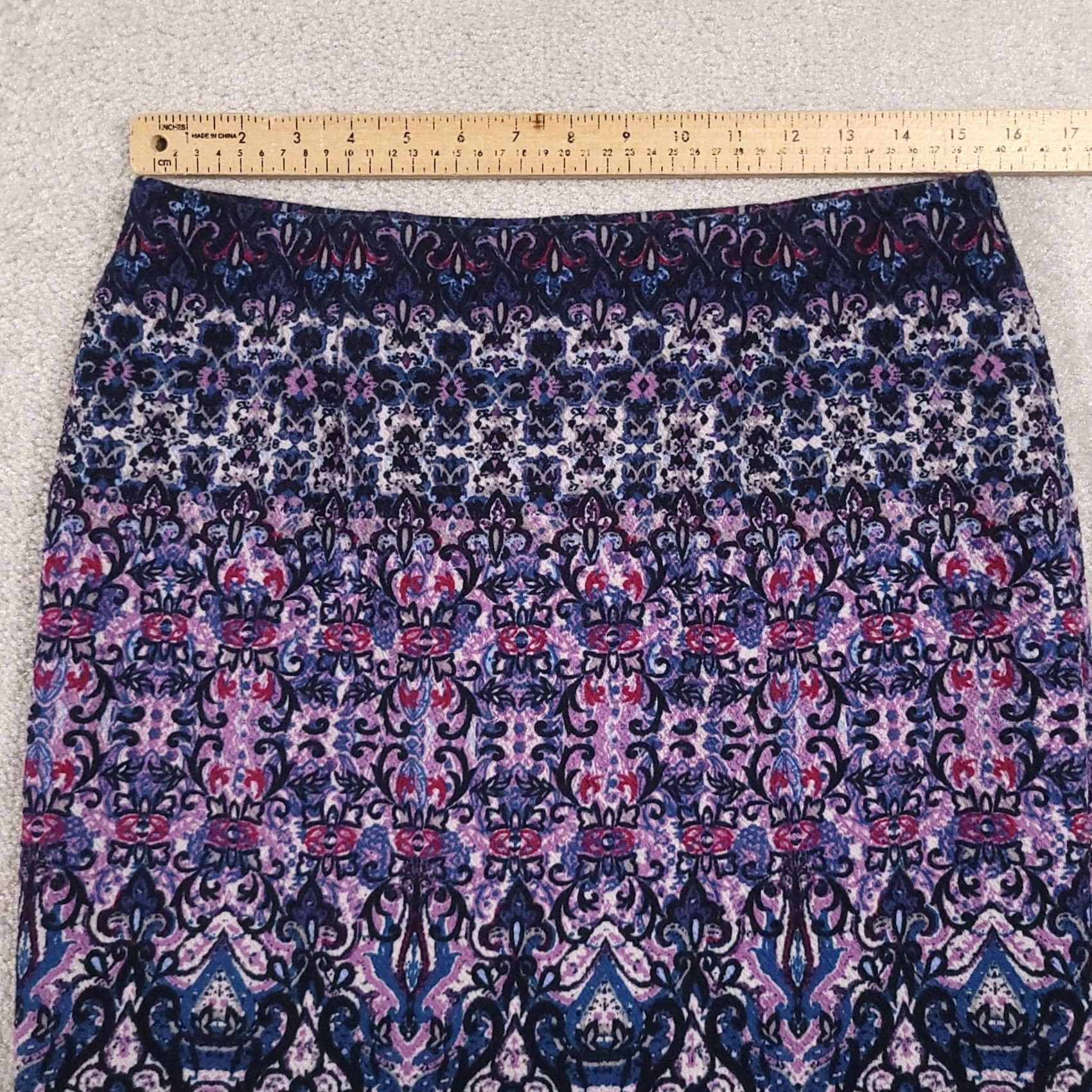 J. Jill J Jill Skirt Womens Small Lined Pull On Stretch Jacquard Floral Pattern Knee Length Multicolor Paisley 90s Art Bohemian Festival Womens Size 28" / US 6 / IT 42 - 4 Thumbnail