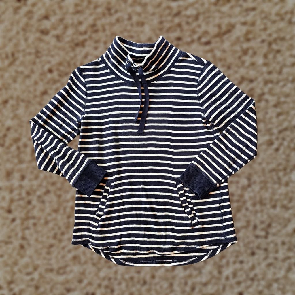 J.Crew J.CREW Sweater Womens Small Blue White Striped Cowl Neck Thermal Casual Pullover Size S / US 4 / IT 40 - 1 Thumbnail