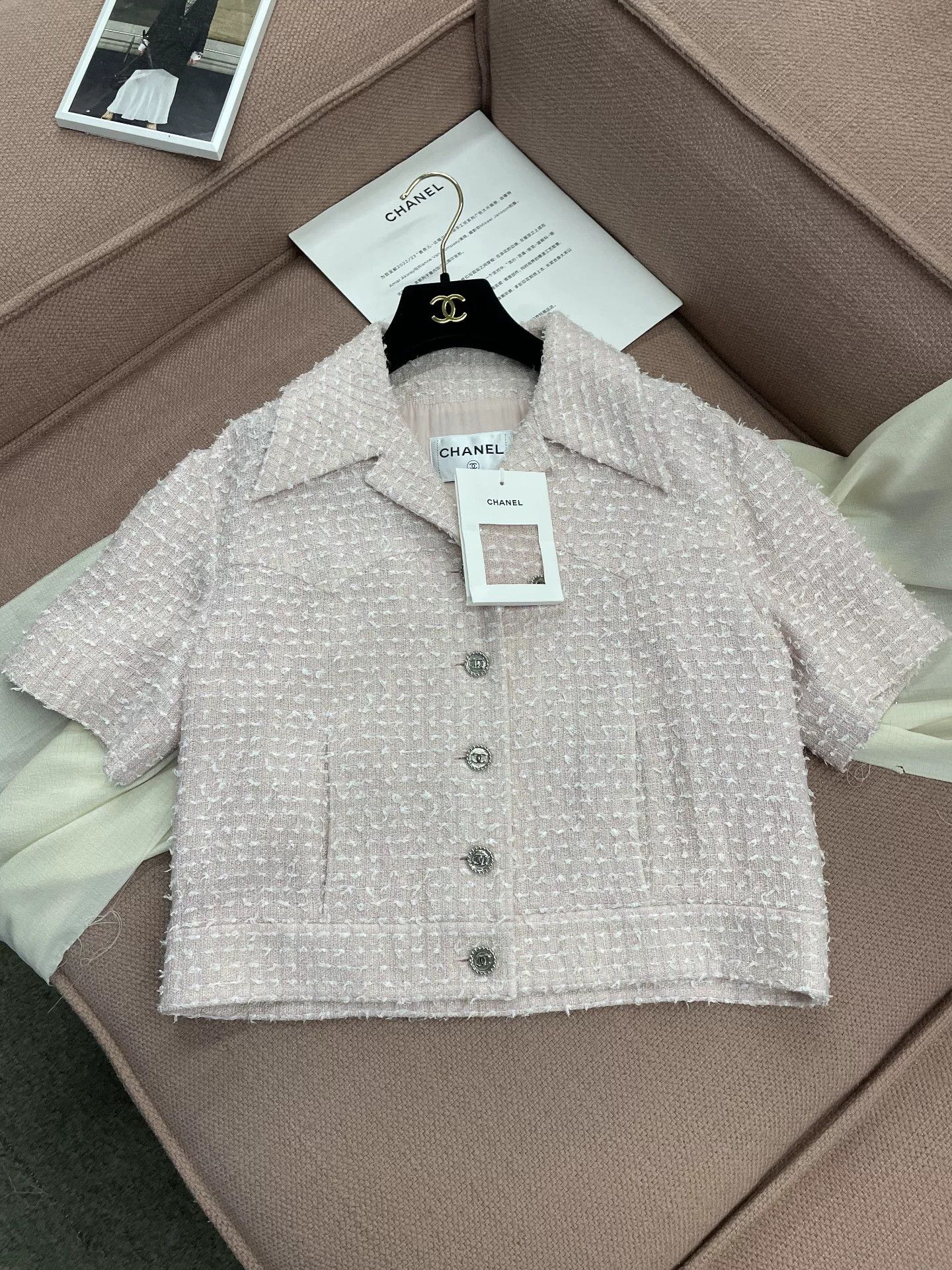 Chanel Chanel Pink Collared Short Sleeve Jacket Size US XL / EU 56 / 4 - 1 Thumbnail