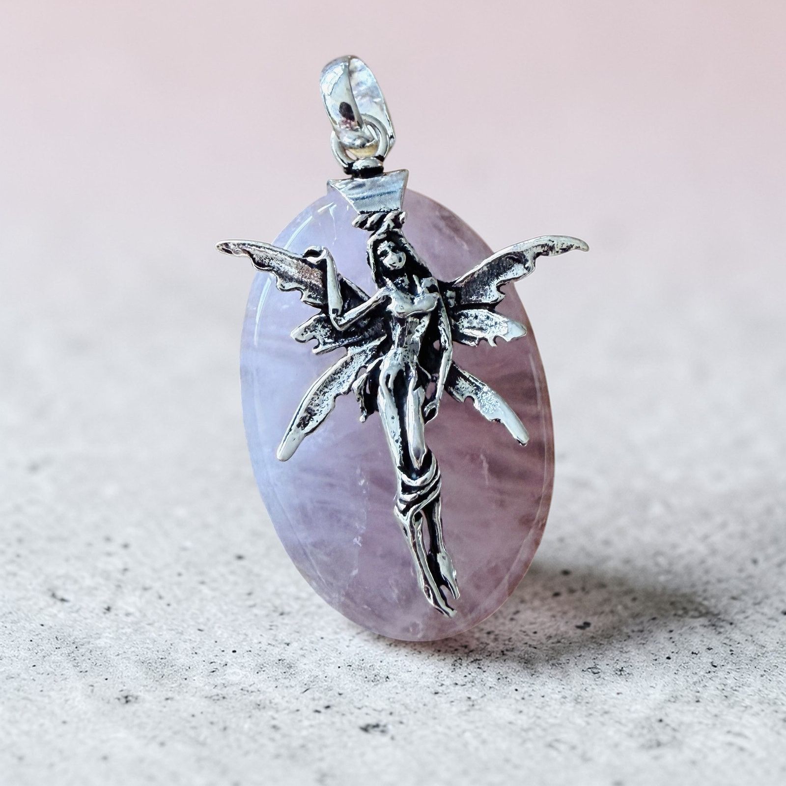Other Fairy Rose Quartz Pendant Sterling Silver Overlay 2" Size ONE SIZE - 1 Thumbnail