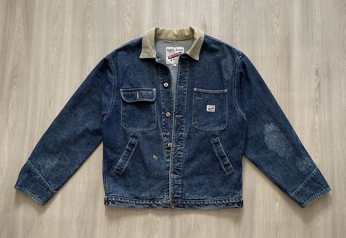 Guess VTG 90s Guess USA Denim Trucker Trim Sz L distressed Size US L / EU 52-54 / 3 - 1 Thumbnail
