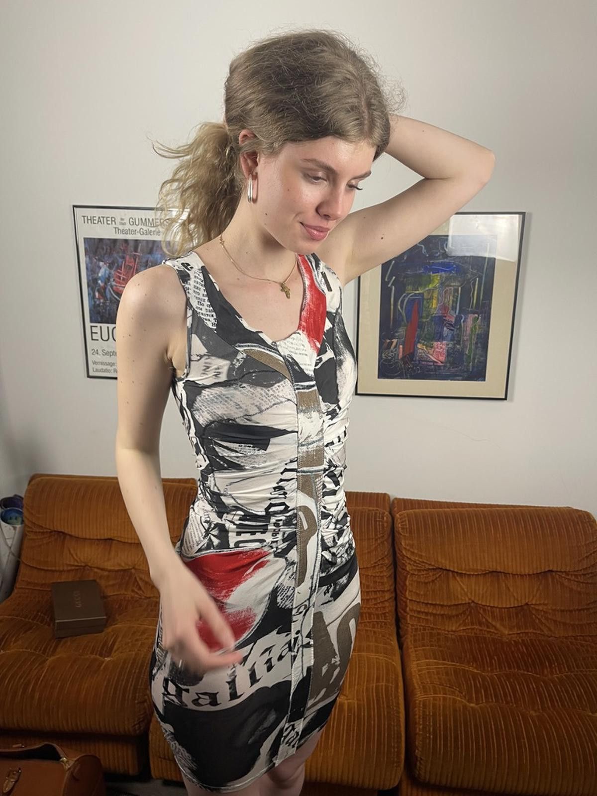 Unknown London John Galliano - Sleeveless Abstract Print Bodycon Dress Size S / US 4 / IT 40 - 3 Thumbnail