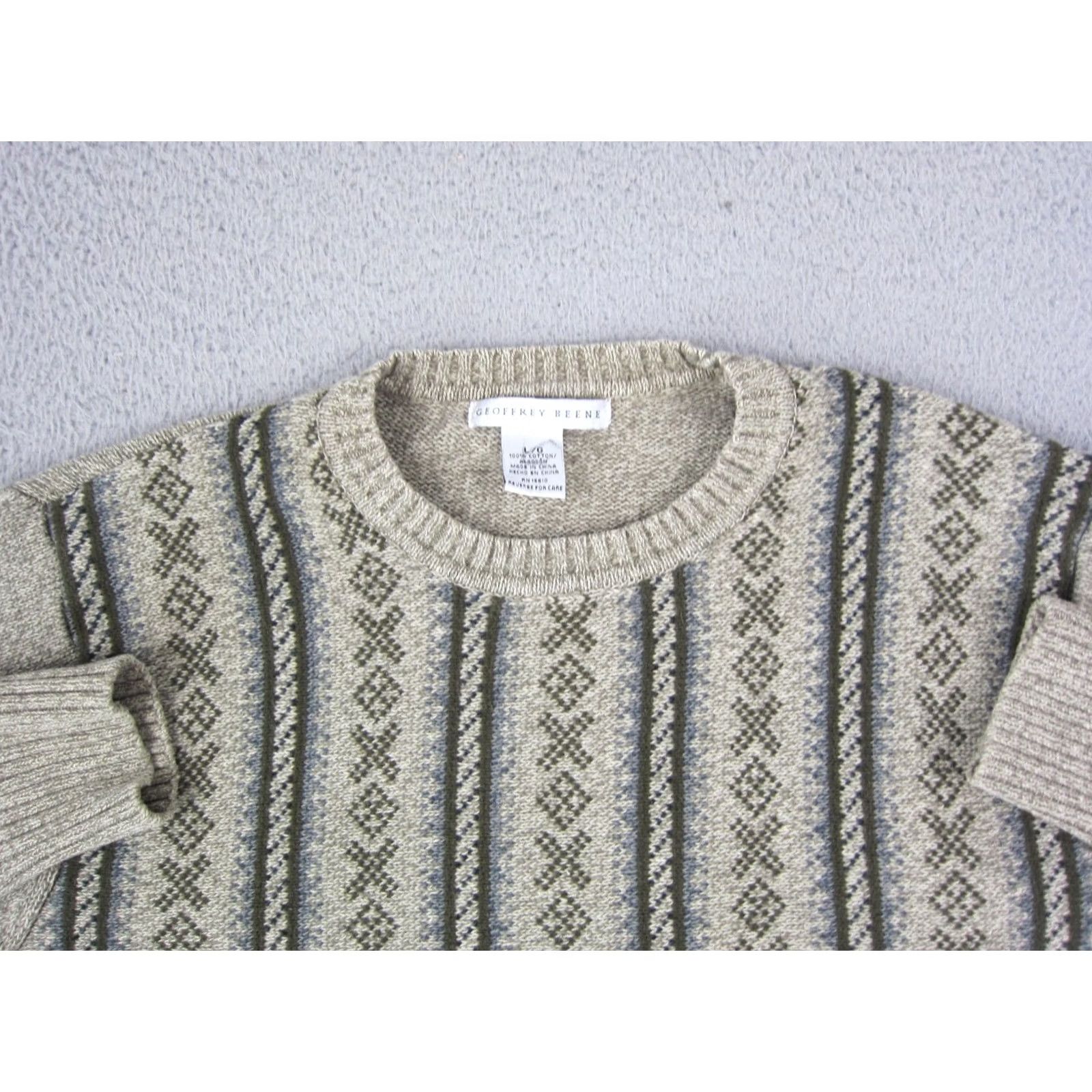 Geoffrey Beene VINTAGE Geoffrey Beene Sweater Pullover Mens Medium Green Knit Geometric Crew 80s Size US M / EU 48-50 / 2 - 2 Thumbnail