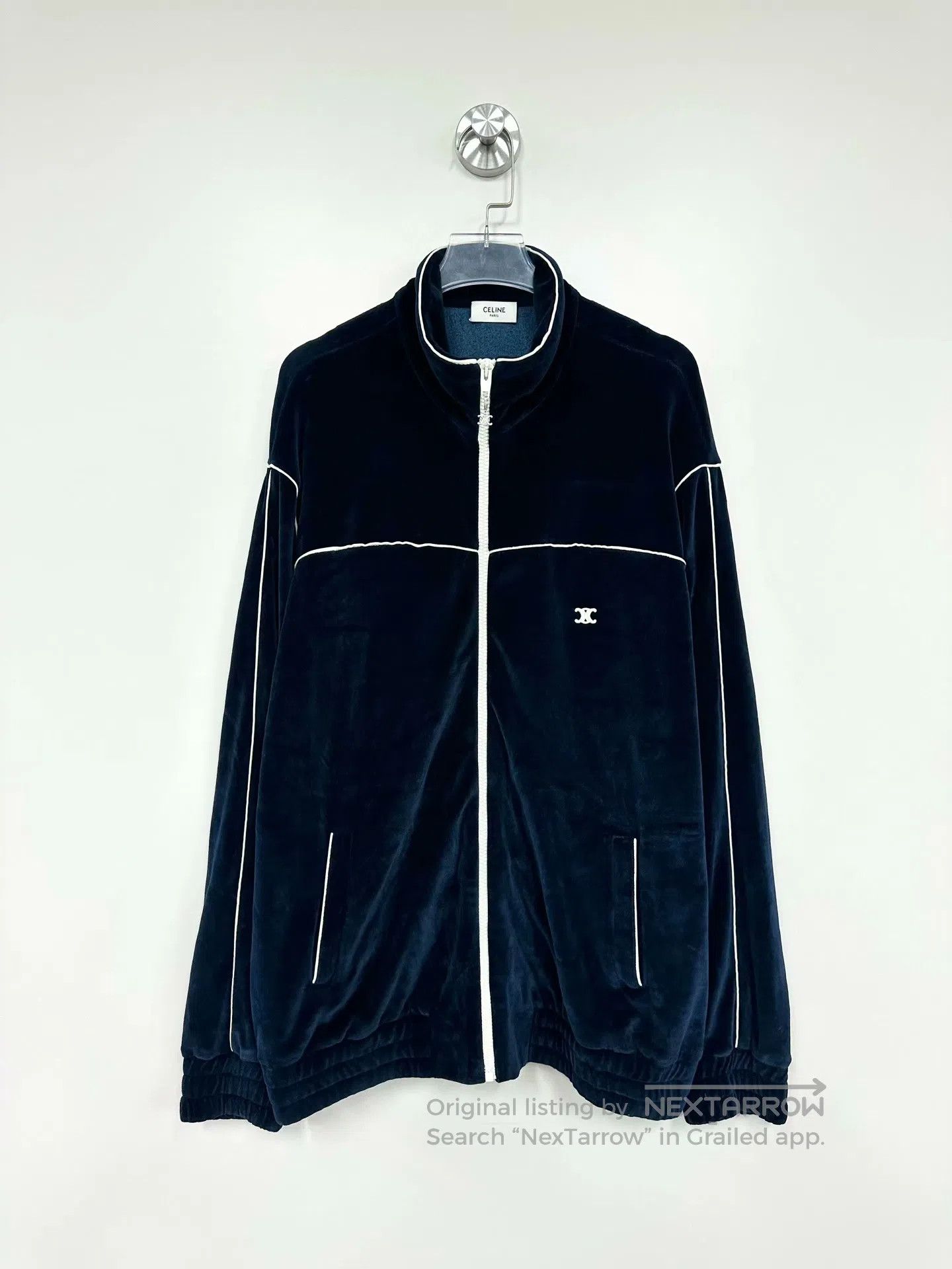Celine CELINE Blue Classic Triumph Gate Logo Velvet Zip-Up Jacket Size US XL / EU 56 / 4 - 1 Thumbnail