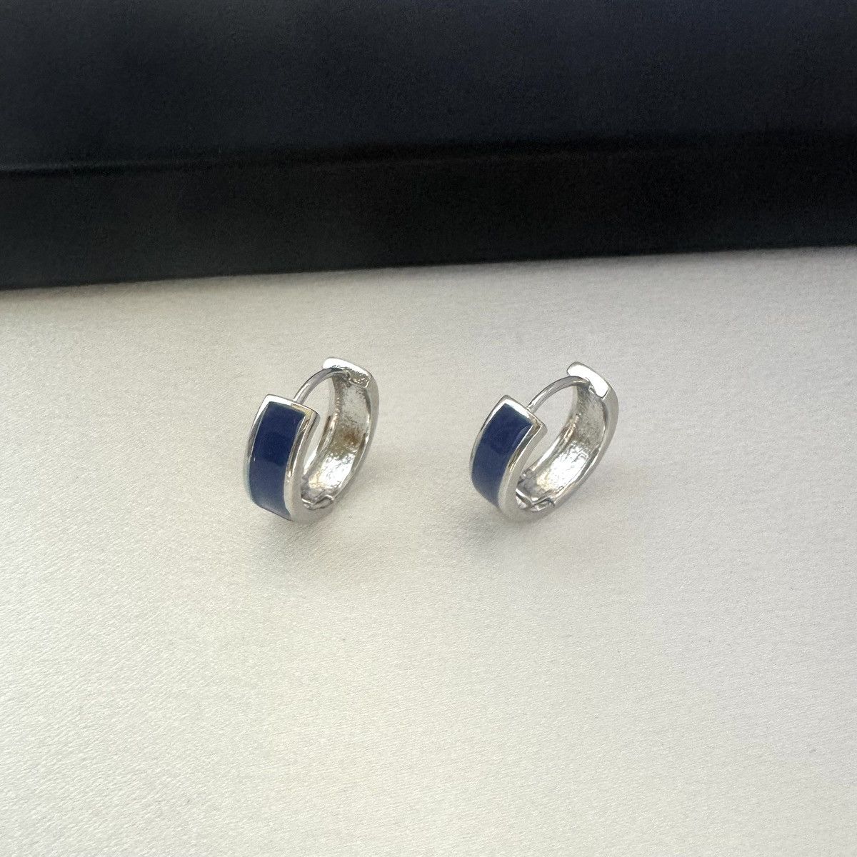 Designer Blue Stripes Small Hoop Earrings for Men Women Unisex Style Size ONE SIZE - 5 Thumbnail