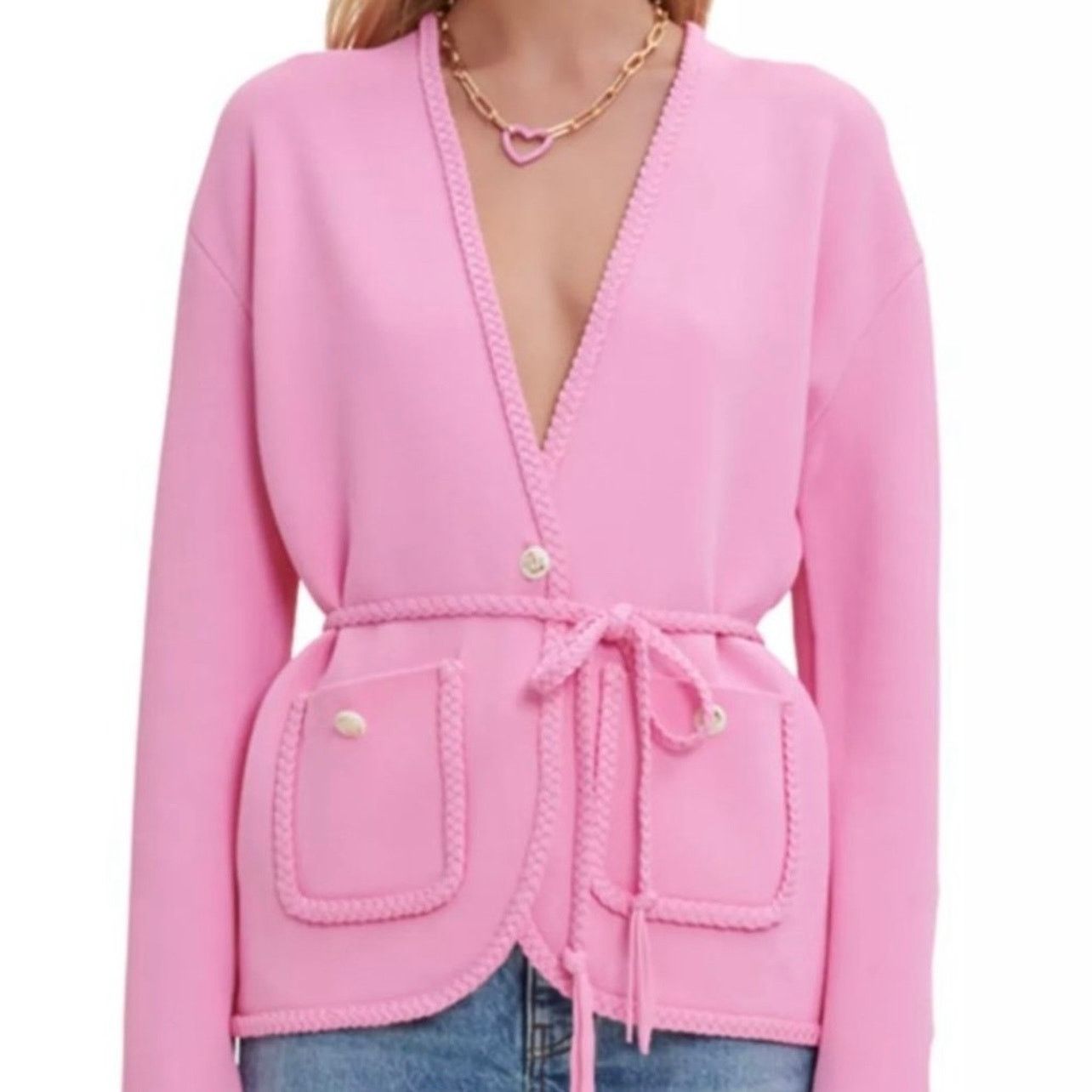 Maje Maje Madene Belted Knit Pink Cardigan Jacket Size 3 Large Size L / US 10 / IT 46 - 2 Thumbnail