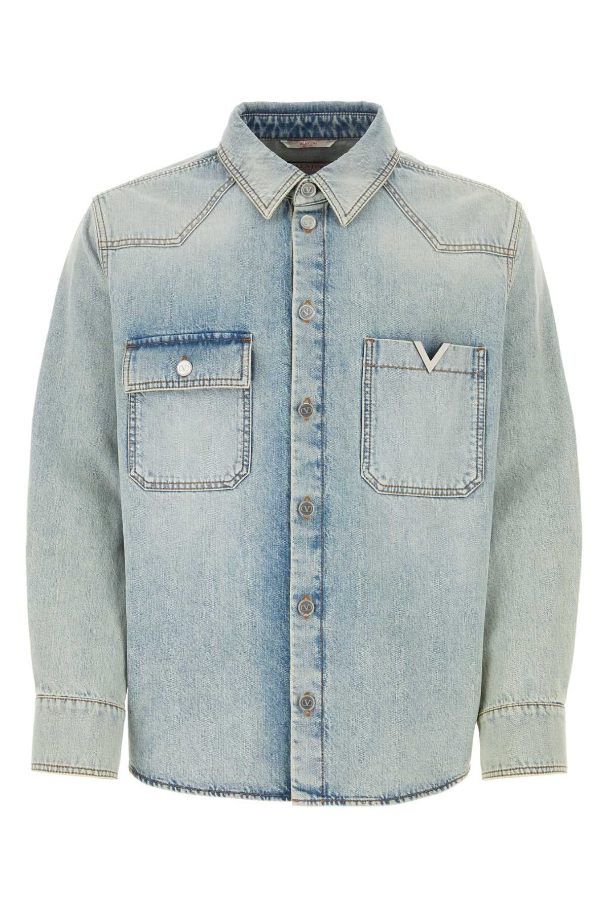 image of Valentino Garavani Light Blue Denim Shirt, Men's (Size XL)